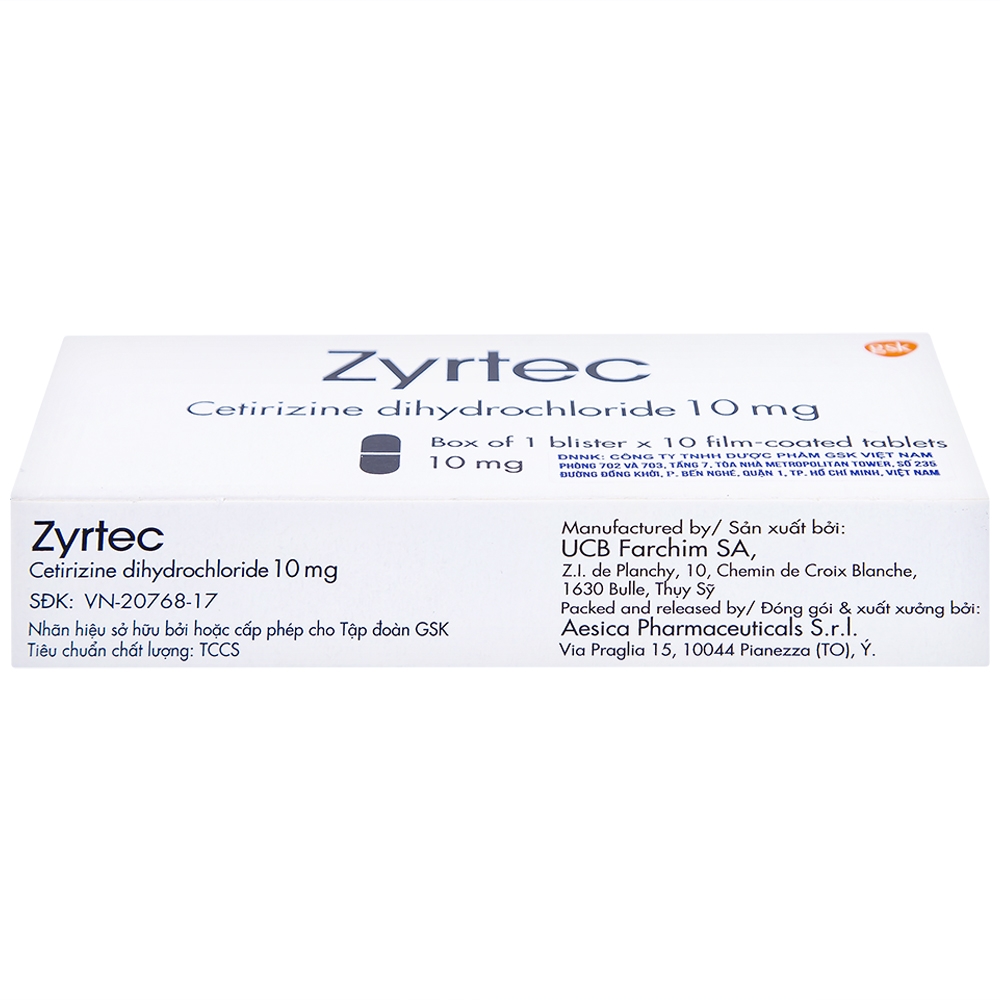 Hình ảnh Thuốc Zyrtec GSK giảm viêm mũi dị ứng, mày đay tự phát, mạn tính (1 vỉ x 10 viên)