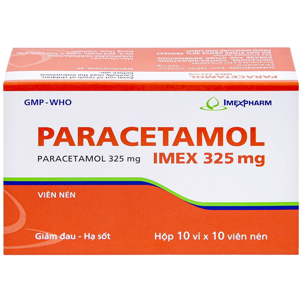 Hình ảnh Viên nén Paracetamol Imex 325mg giảm nhức đầu, nhức răng, đau nhức bắp thịt (10 vỉ x 10 viên)