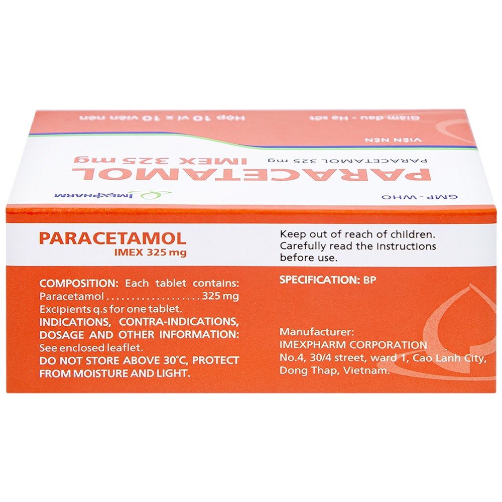 Hình ảnh Viên nén Paracetamol Imex 325mg giảm nhức đầu, nhức răng, đau nhức bắp thịt (10 vỉ x 10 viên)