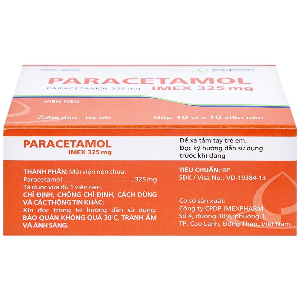 Hình ảnh Viên nén Paracetamol Imex 325mg giảm nhức đầu, nhức răng, đau nhức bắp thịt (10 vỉ x 10 viên)