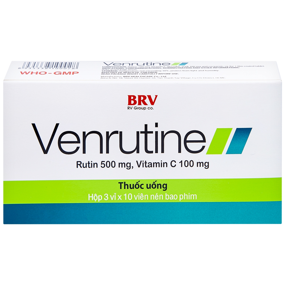 Hình ảnh Thuốc Venrutine 500mg/100mg BRV điều trị bệnh trĩ, các chứng xuất huyết dưới da (3 vỉ x 10 viên)