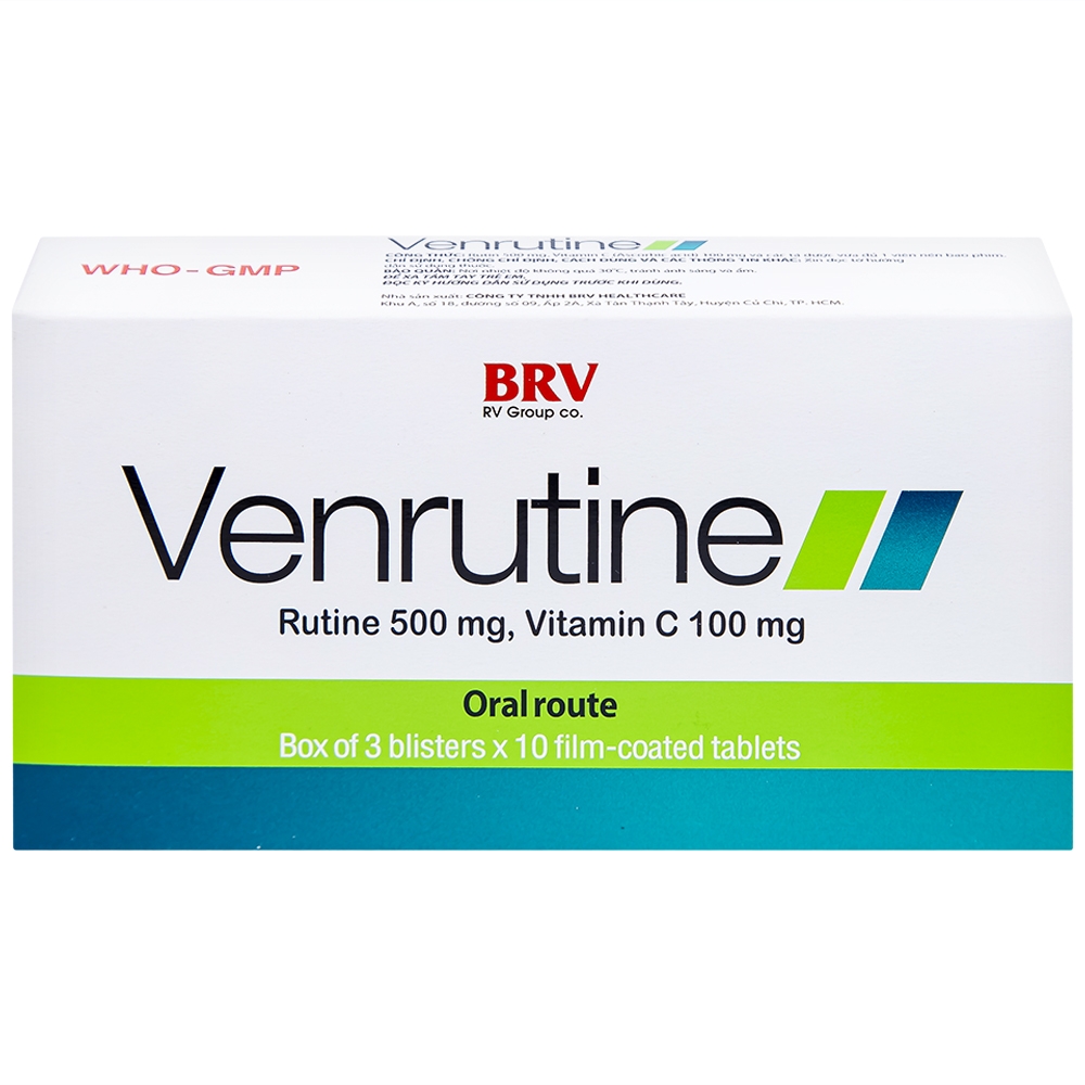 Hình ảnh Thuốc Venrutine 500mg/100mg BRV điều trị bệnh trĩ, các chứng xuất huyết dưới da (3 vỉ x 10 viên)