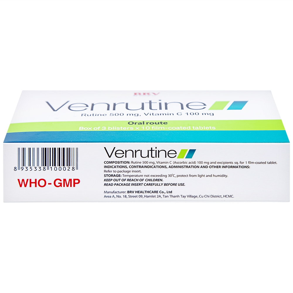 Hình ảnh Thuốc Venrutine 500mg/100mg BRV điều trị bệnh trĩ, các chứng xuất huyết dưới da (3 vỉ x 10 viên)