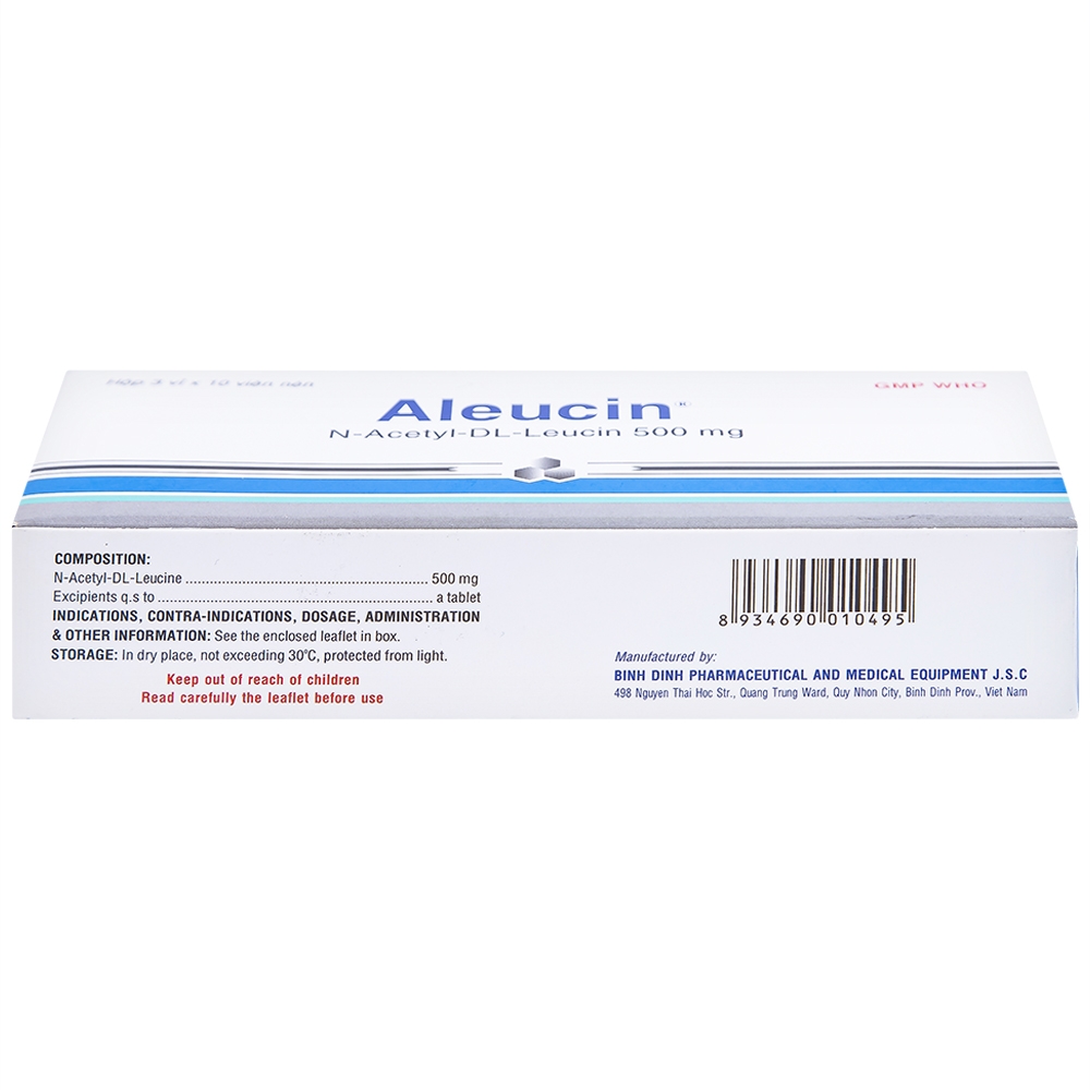 Hình ảnh Thuốc Aleucin 500mg Bidiphar điều trị các cơn chóng mặt (3 vỉ x 10 viên)