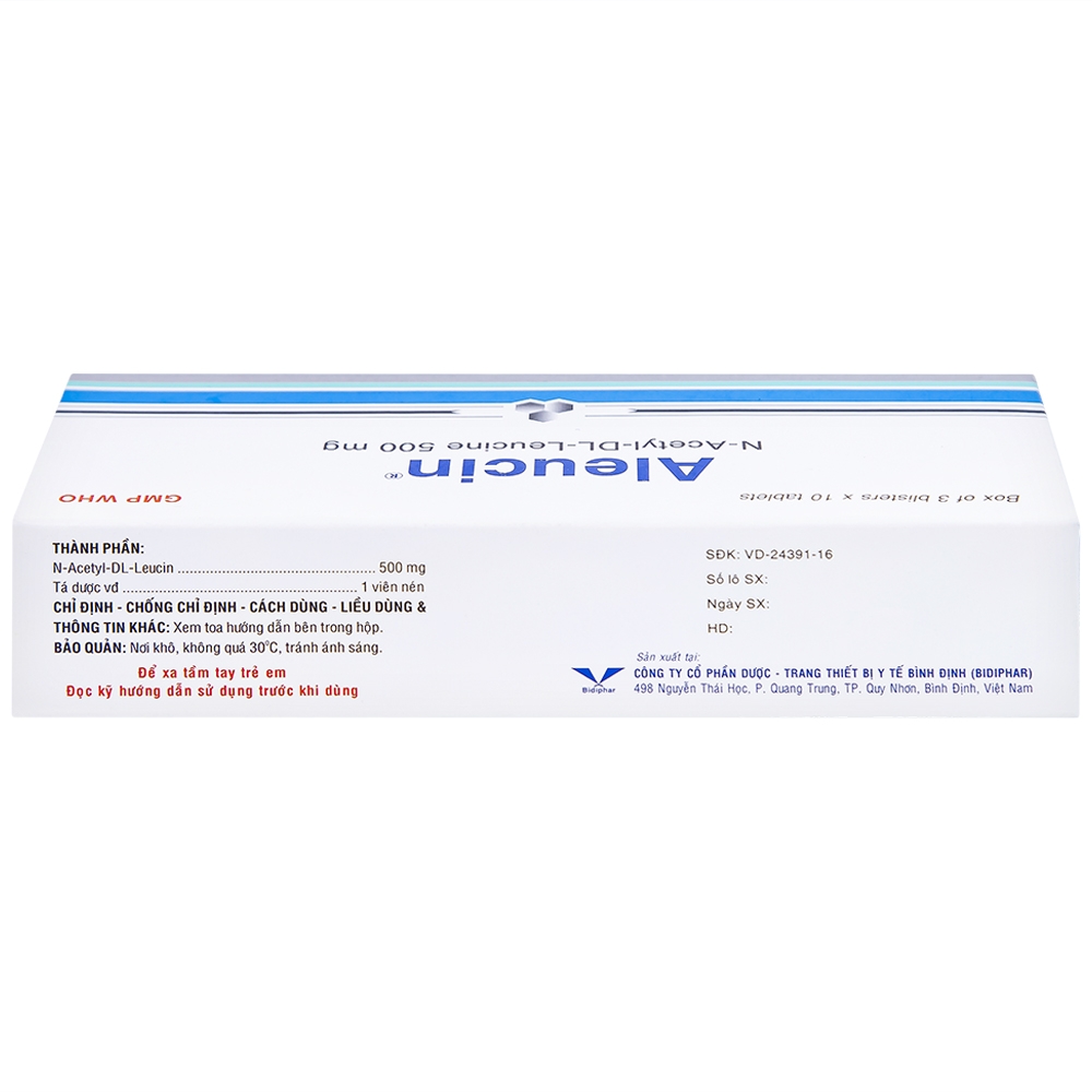 Hình ảnh Thuốc Aleucin 500mg Bidiphar điều trị các cơn chóng mặt (3 vỉ x 10 viên)