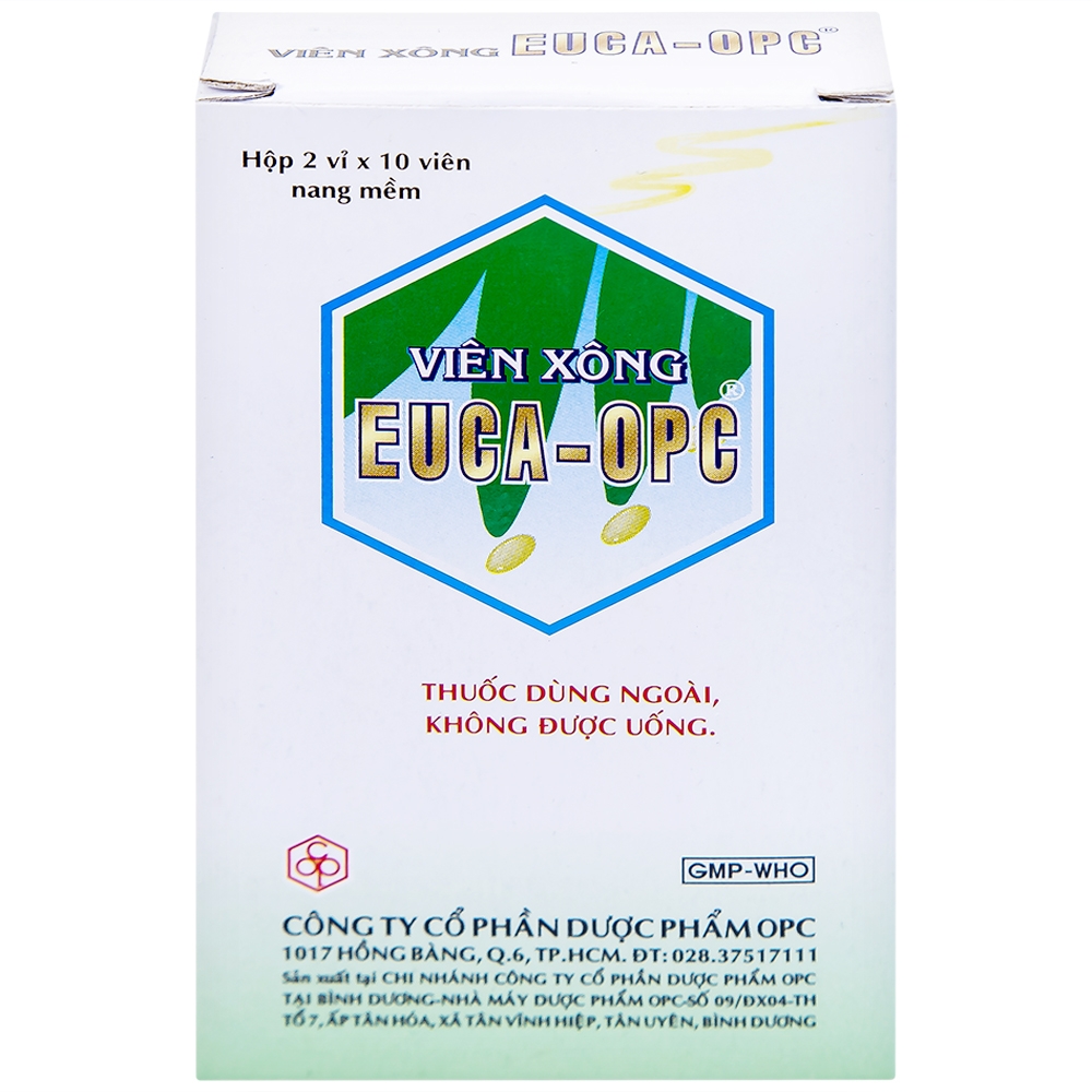 Hình ảnh Viên xông Euca-OPC điều trị cảm mạo, cảm cúm, sát trùng mũi họng (2 vỉ x 10 viên)
