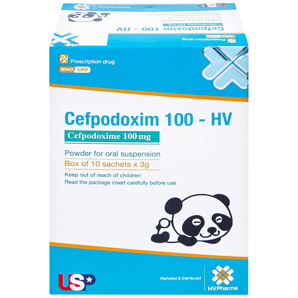 Hình ảnh Bột pha hỗn dịch uống Cefpodoxim 100-HV USP điều trị nhiễm khuẩn (10 gói x 3g)