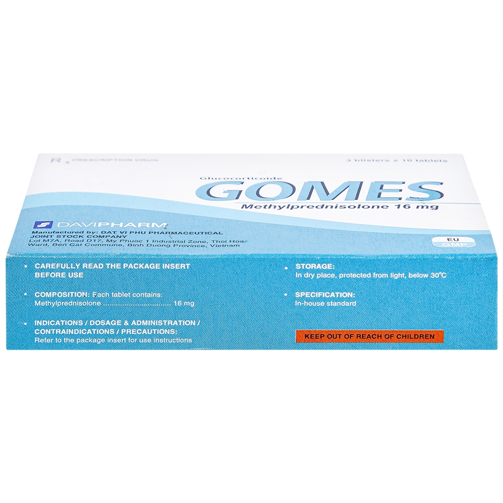 Hình ảnh Thuốc Gomes 16mg Davipharm kháng viêm, điều trị viêm khớp dạng thấp, lupus ban đỏ hệ thống (3 vỉ x 10 viên)