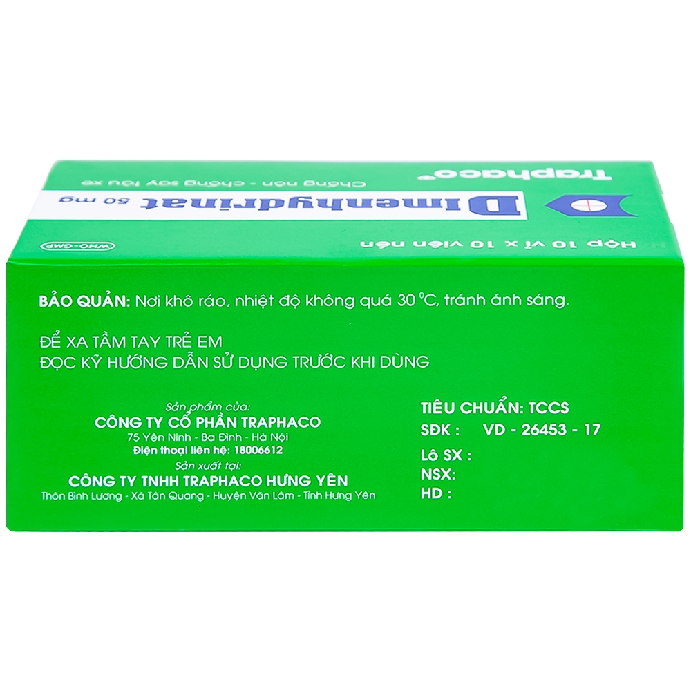 Hình ảnh Thuốc Dimenhydrinat 50mg Traphaco chống nôn, chống say tàu xe (10 vỉ x 10 viên)