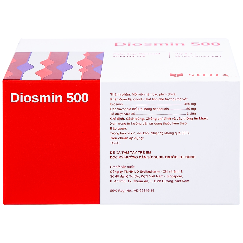 Hình ảnh Thuốc Diosmin 500 Stella điều trị triệu chứng liên quan đến suy tĩnh mạch - mạch bạch huyết (6 vỉ x 10 viên)