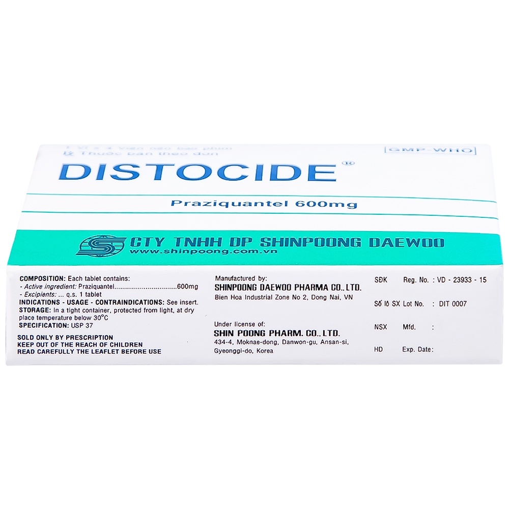 Hình ảnh Thuốc Distocide Shinpoong Daewoo điều trị sán máng, sán lá gan nhỏ (1 vỉ x 4 viên)