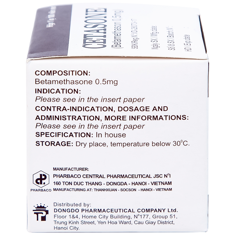 Hình ảnh Thuốc Cetasone 0.5mg Pharbaco điều trị thấp khớp, bệnh hệ thống tạo keo (100 viên)
