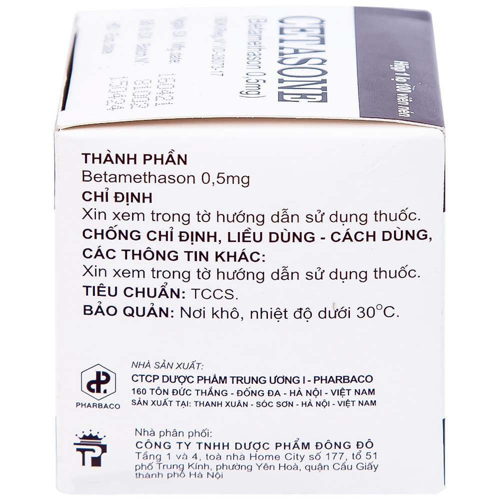 Hình ảnh Thuốc Cetasone 0.5mg Pharbaco điều trị thấp khớp, bệnh hệ thống tạo keo (100 viên)