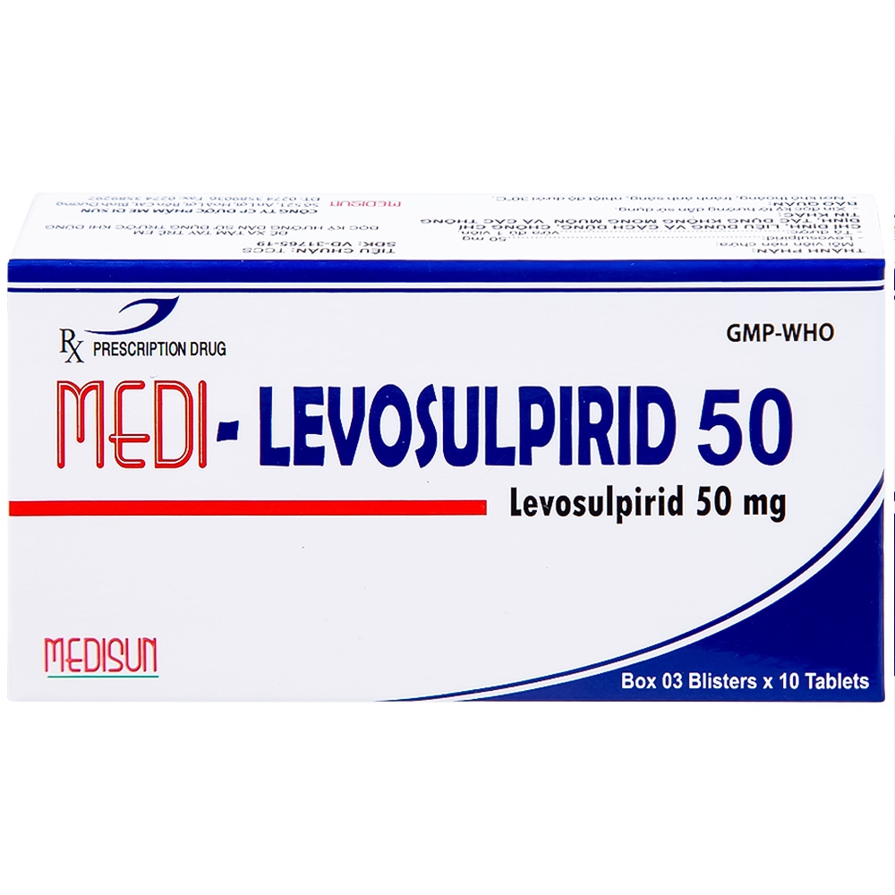 Hình ảnh Viên nén Medi-Levosulpirid 50 Medisun điều trị tâm thần phân liệt, rối loạn tiêu hóa (3 vỉ x 10 viên)