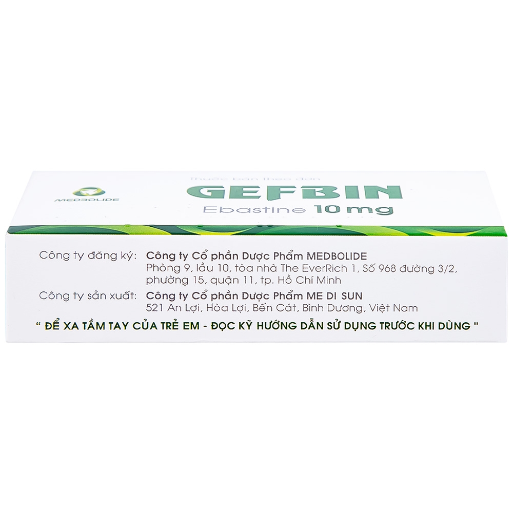 Hình ảnh Thuốc Gefbin Medisun điều trị viêm mũi dị ứng, mề đay vô căn mạn tính (3 vỉ x 10 viên)