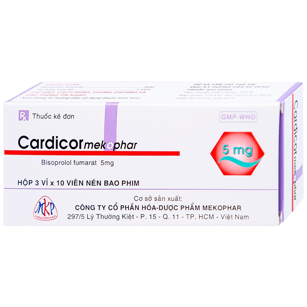 Hình ảnh Thuốc Cardicor Mekophar 5 điều trị cao huyết áp, đau thắt ngực (3 vỉ x 10 viên)