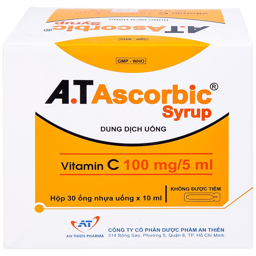 Hình ảnh Siro A.T Ascorbic An Thiên bổ sung vitamin C, phòng và điều trị bệnh scorbut (30 ống x 10ml)