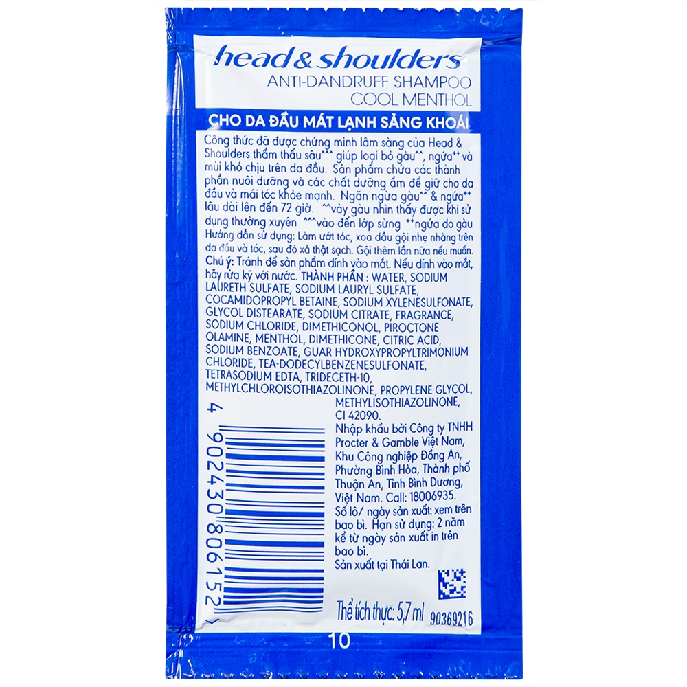 Hình ảnh Dầu gội làm sạch gàu dạng dây Head And Shoulders bạc hà mát lạnh (12 gói x 5.7ml)