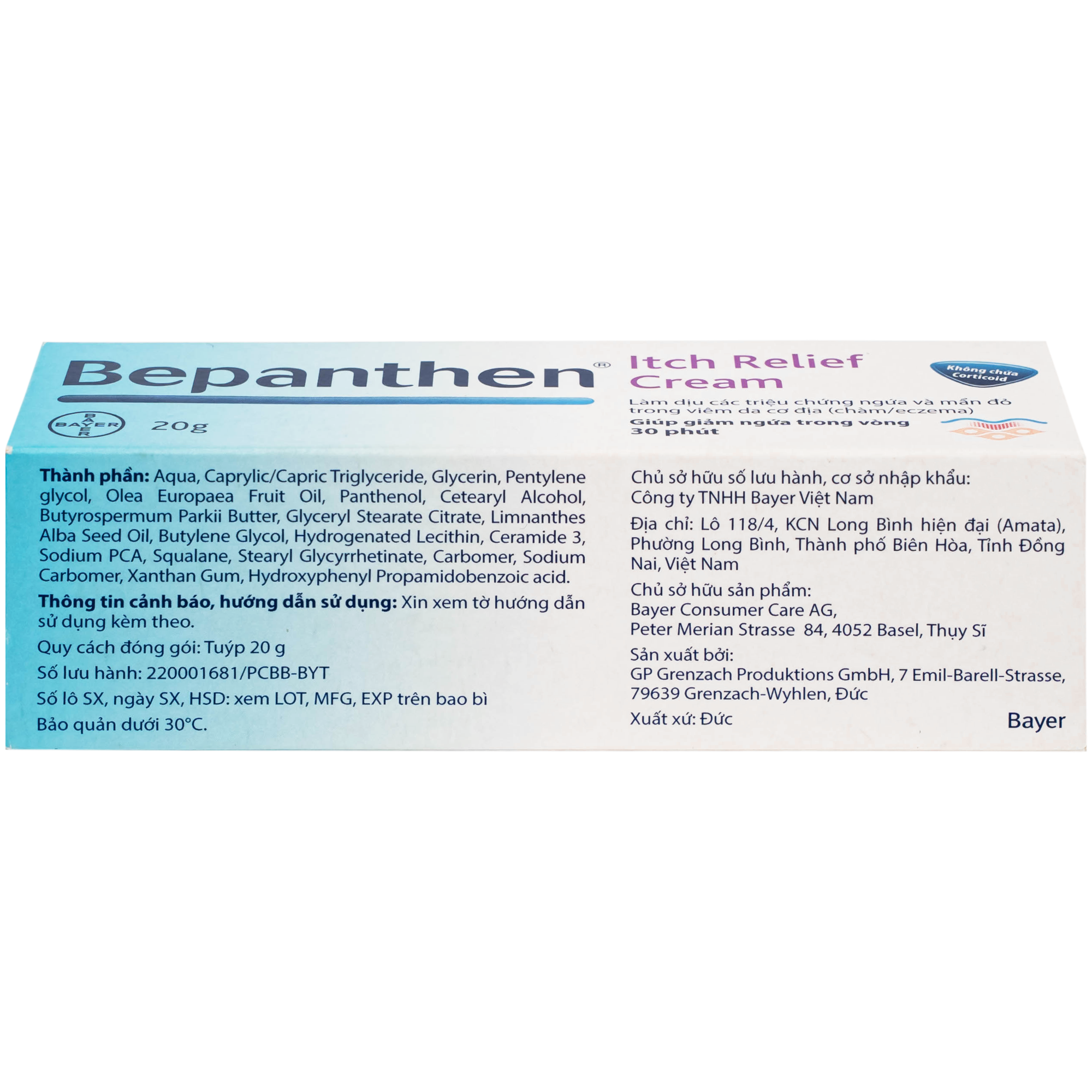 Hình ảnh Kem bôi Bepanthen Itch Relief Cream Giảm ngứa và mẩn đỏ do viêm da cơ địa(20g)