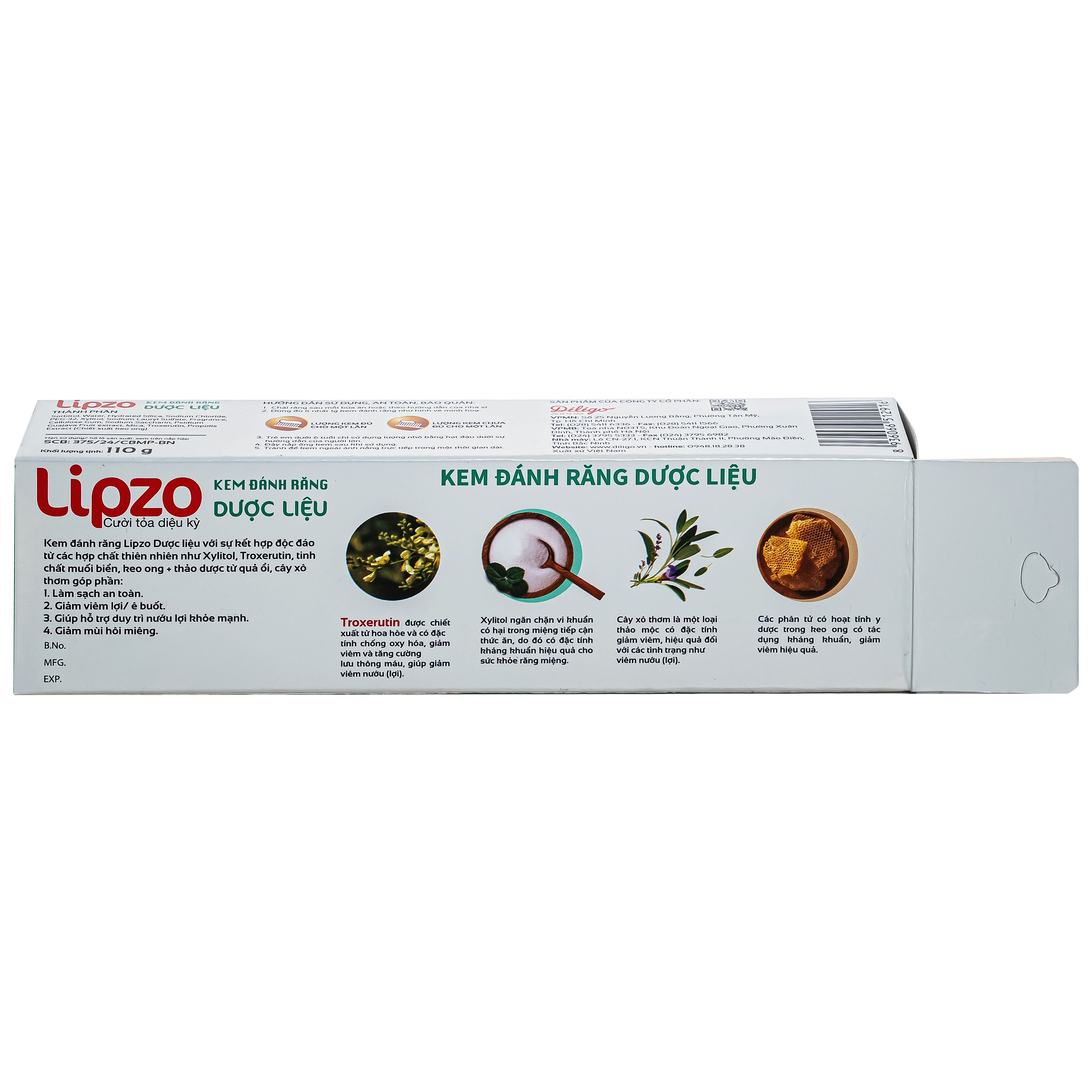 Hình ảnh Kem đánh răng dược liệu Lipzo làm sạch, giảm viêm, giảm ê buốt nướu lợi (110g)