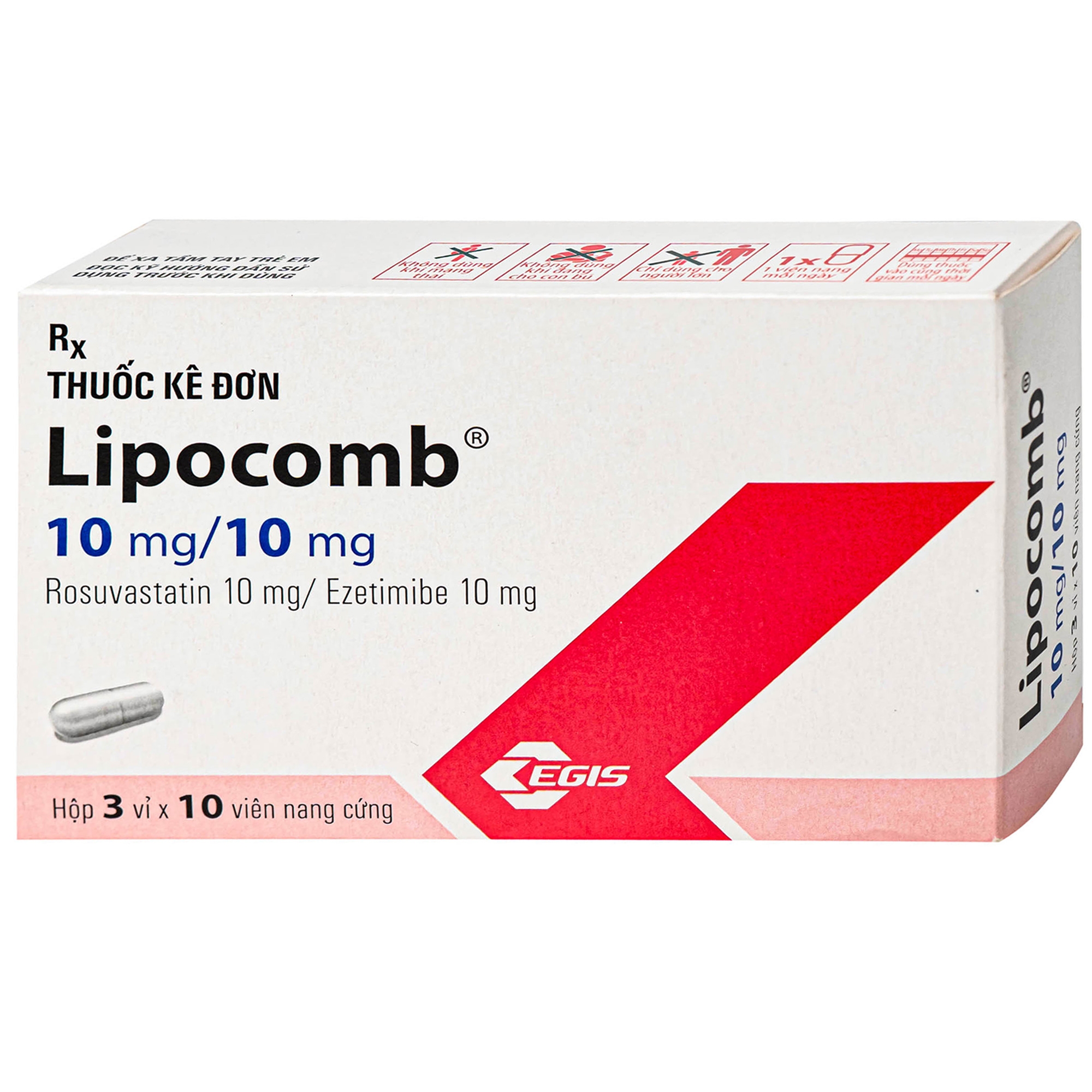 Hình ảnh Thuốc Lipocomb 10/10mg Egis Điều trị tăng cholesterol máu nguyên phát (3 vỉ x 10 viên)