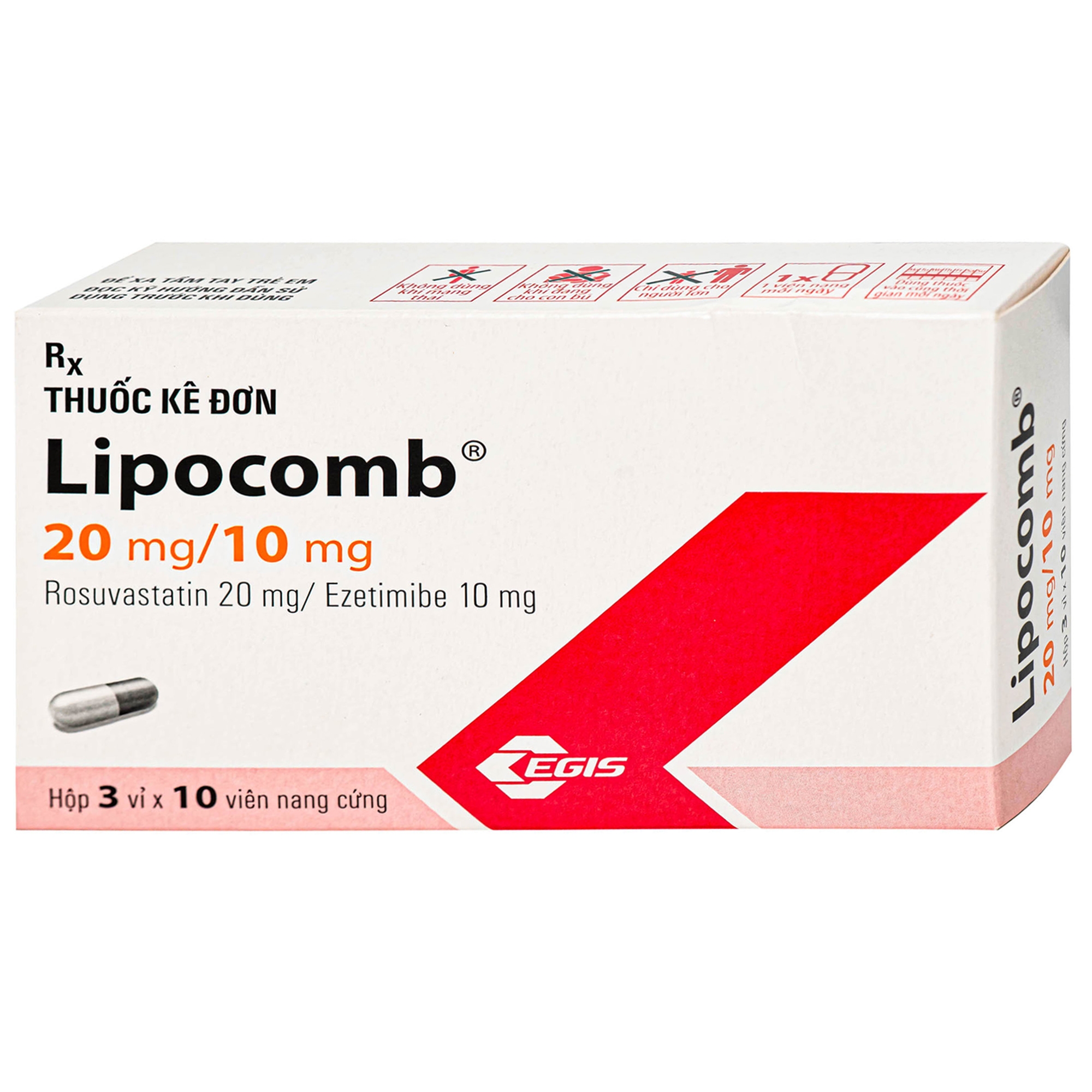 Hình ảnh Thuốc Lipocomb 20/10mg Egis Điều trị tăng cholesterol máu nguyên phát (3 vỉ x 10 viên)