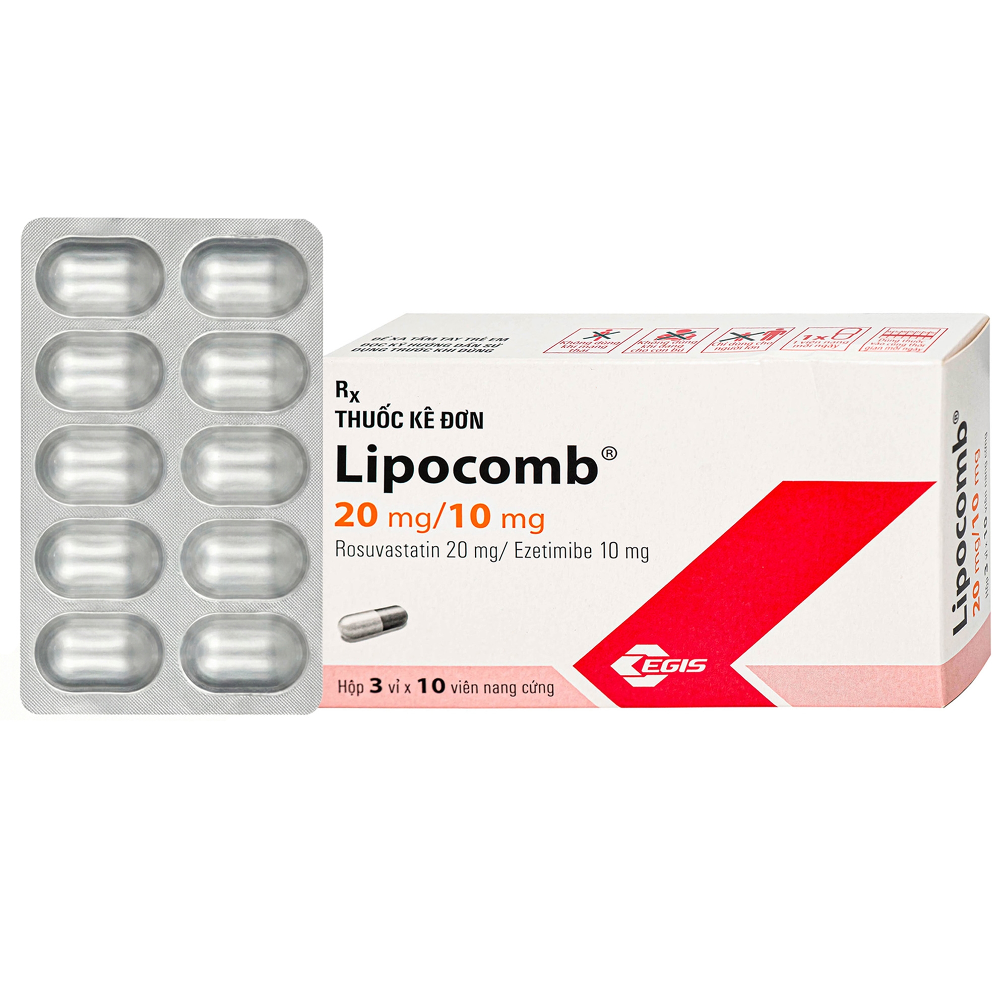 Hình ảnh Thuốc Lipocomb 20/10mg Egis Điều trị tăng cholesterol máu nguyên phát (3 vỉ x 10 viên)