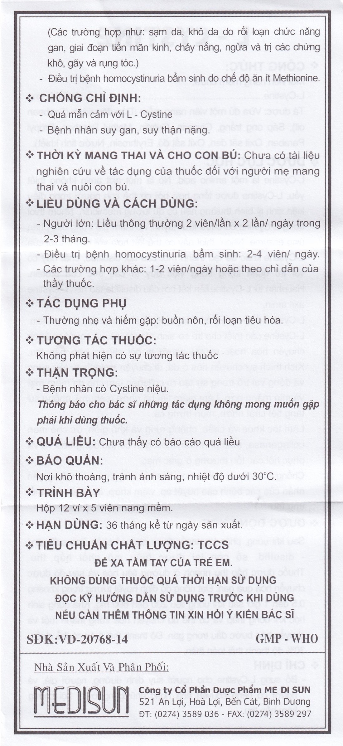 Hình ảnh Viên nang mềm L-Cystine 500mg Medisun bổ sung cho người suy dinh dưỡng, kém hấp thu, sạm da (12 vỉ x 5 viên)