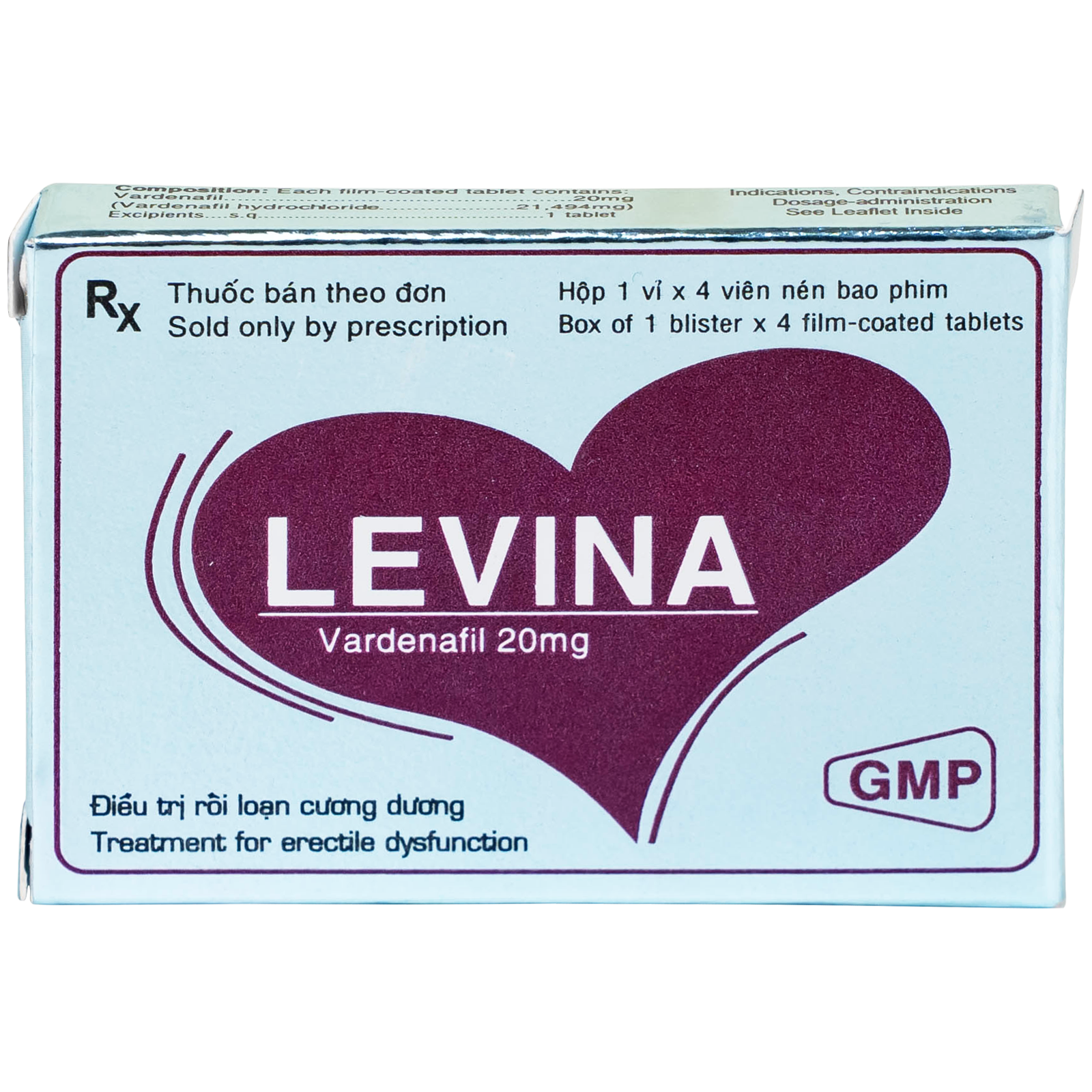 Hình ảnh Thuốc Levina 20mg Cophavina điều trị rối loạn chức năng cương dương (1 vỉ x 4 viên)