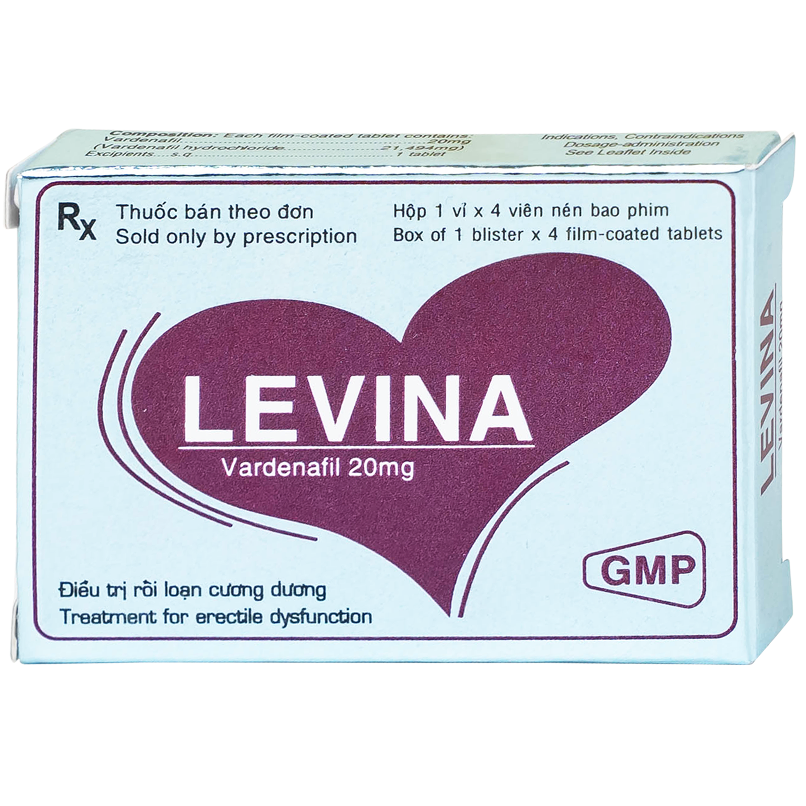 Hình ảnh Thuốc Levina 20mg Cophavina điều trị rối loạn chức năng cương dương (1 vỉ x 4 viên)
