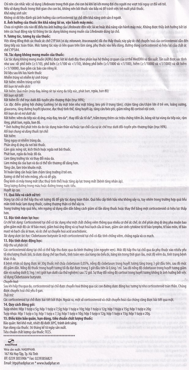 Hình ảnh Kem bôi da Lifedovate Cream 0,05% Hadiphar điều trị các vết long eczema, viêm da (10g)