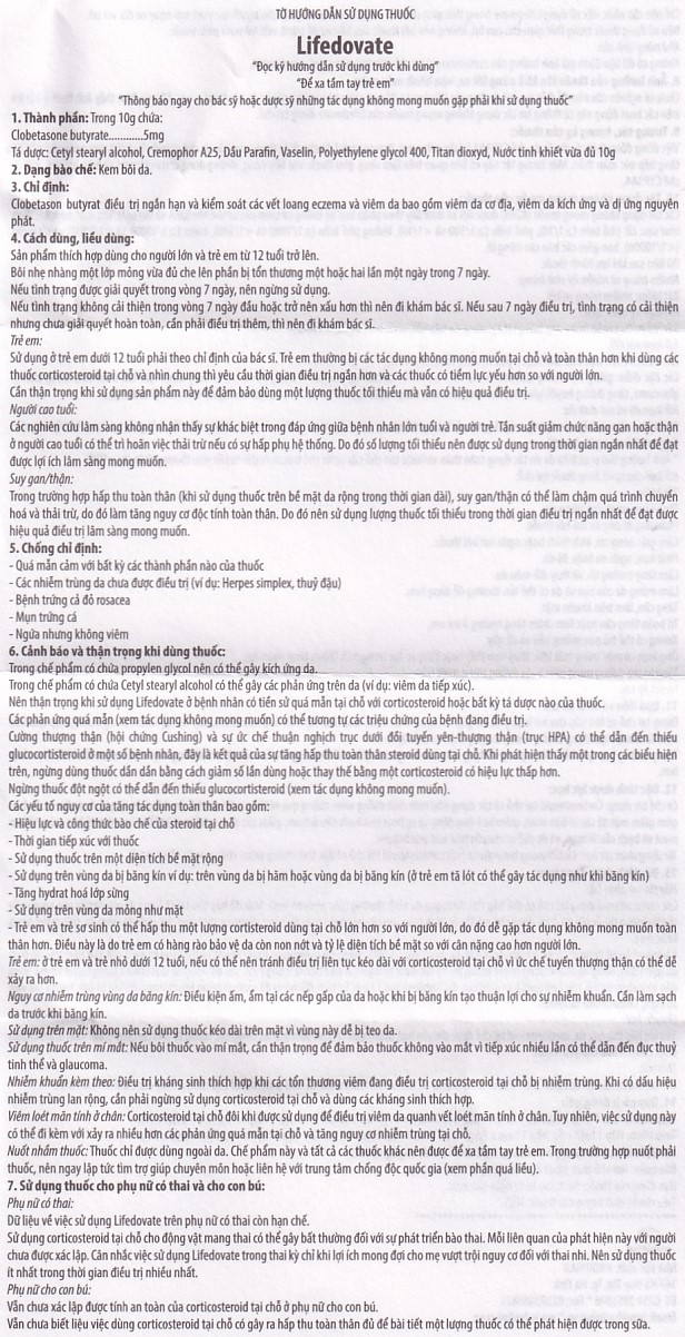 Hình ảnh Kem bôi da Lifedovate Cream 0,05% Hadiphar điều trị các vết long eczema, viêm da (10g)