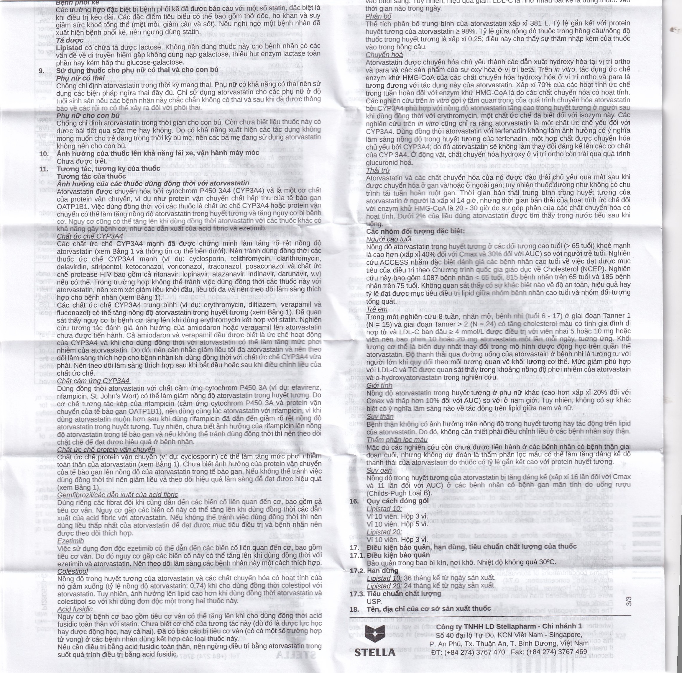 Hình ảnh Viên nén Lipistad 10 Stella điều trị tăng cholesterol máu (3 vỉ x 10 viên)