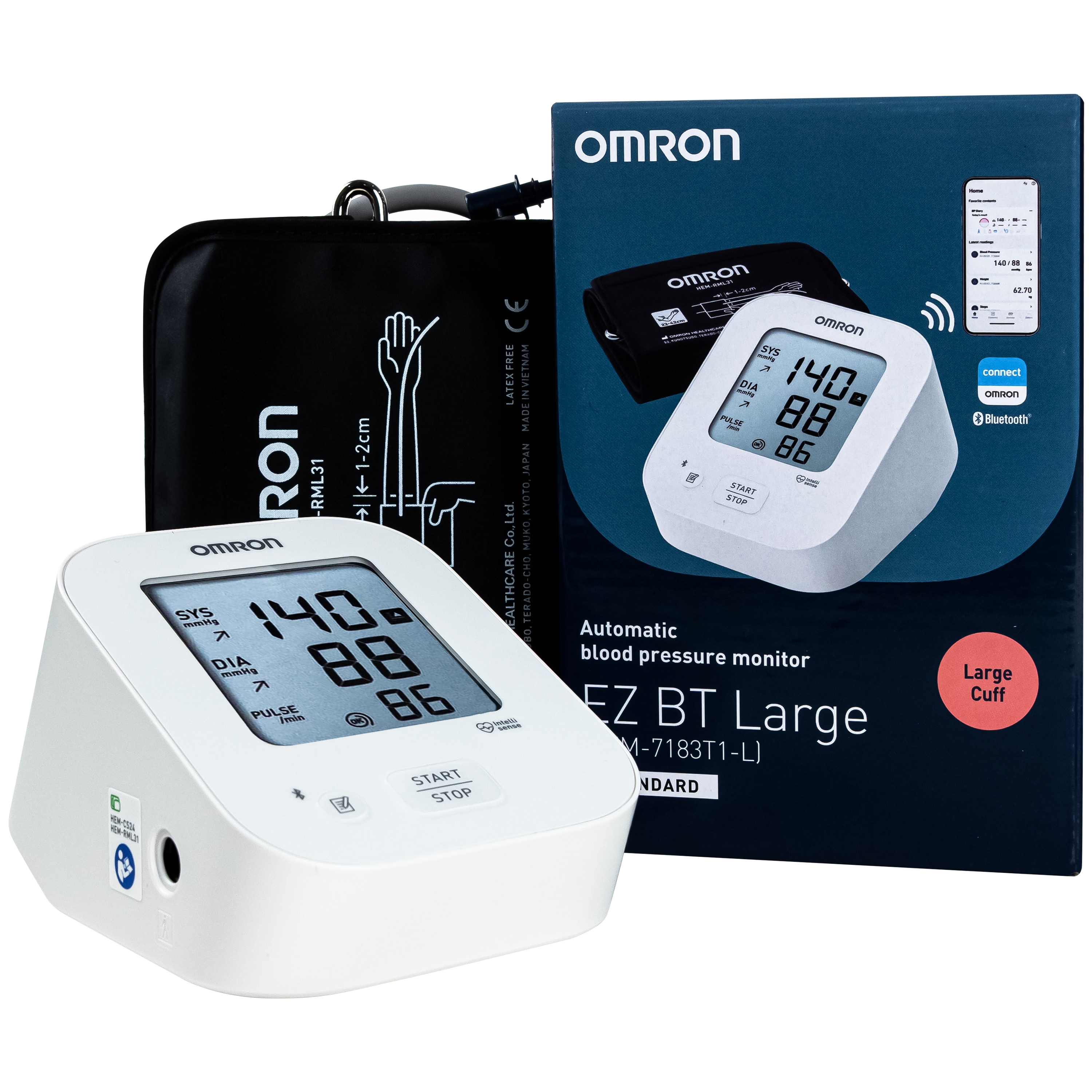 Hình ảnh Máy đo huyết áp bắp tay Omron Ez BT Large Hem 7183T1-L (vòng bít lớn) hỗ trợ đo huyết áp,nhịp tim