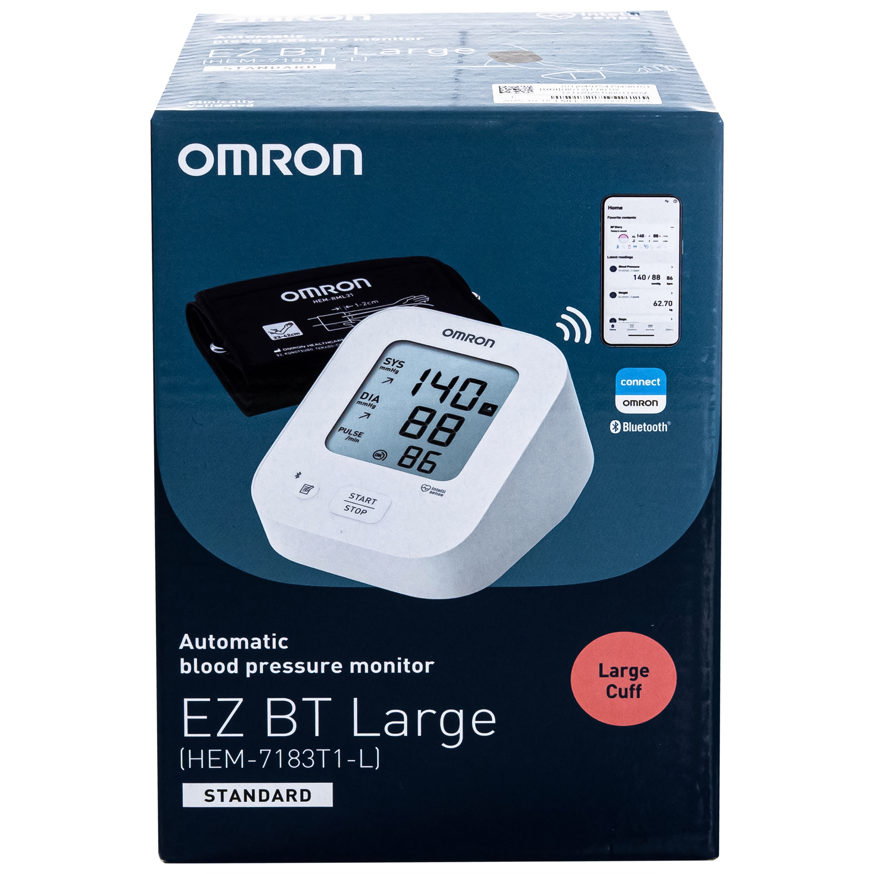 Hình ảnh Máy đo huyết áp bắp tay Omron Ez BT Large Hem 7183T1-L (vòng bít lớn) hỗ trợ đo huyết áp,nhịp tim