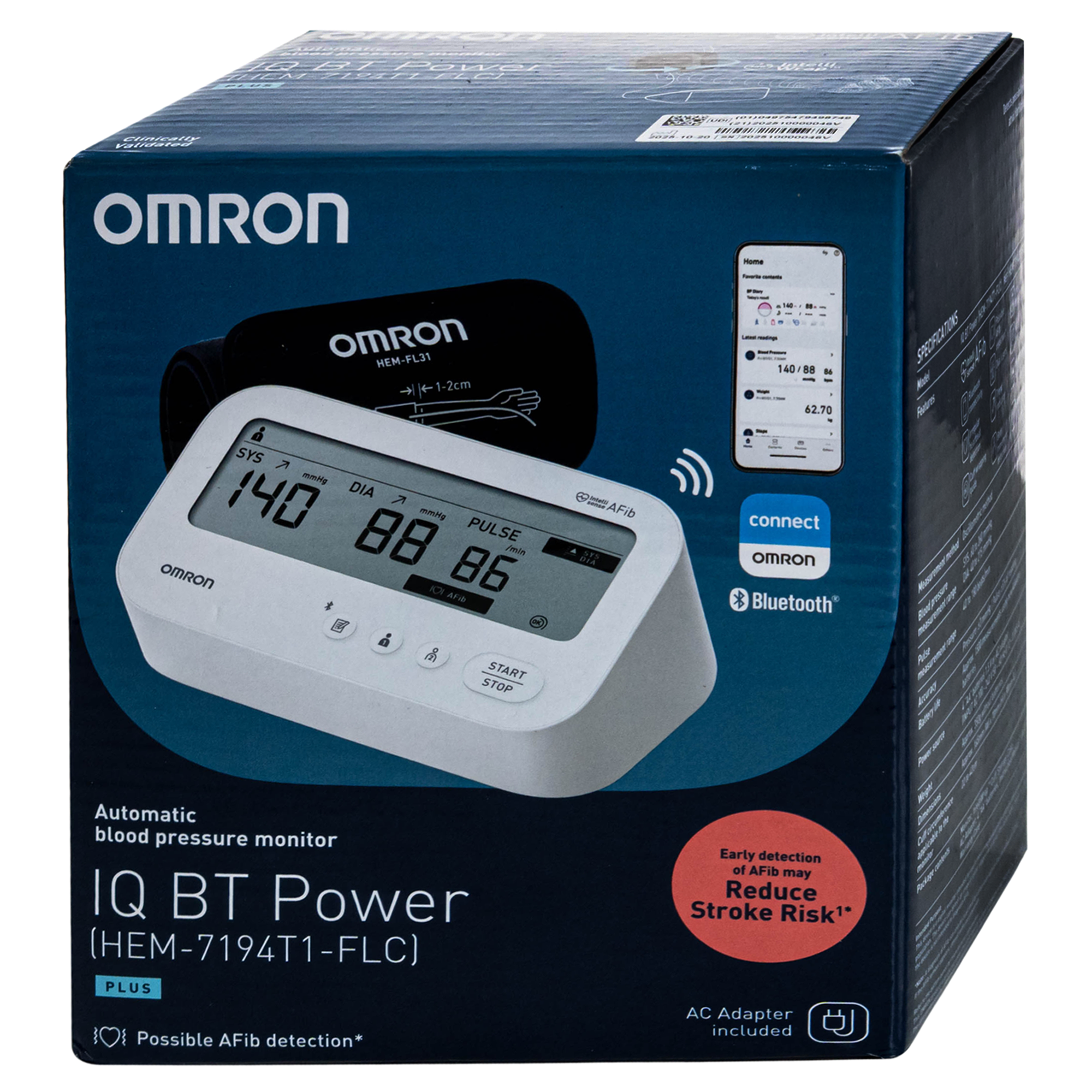 Hình ảnh Máy đo huyết áp bắp tay Omron IQ BT Power Hem 7194T1 Flc Afib hỗ trợ đo huyết áp, cảnh báo đột quỵ