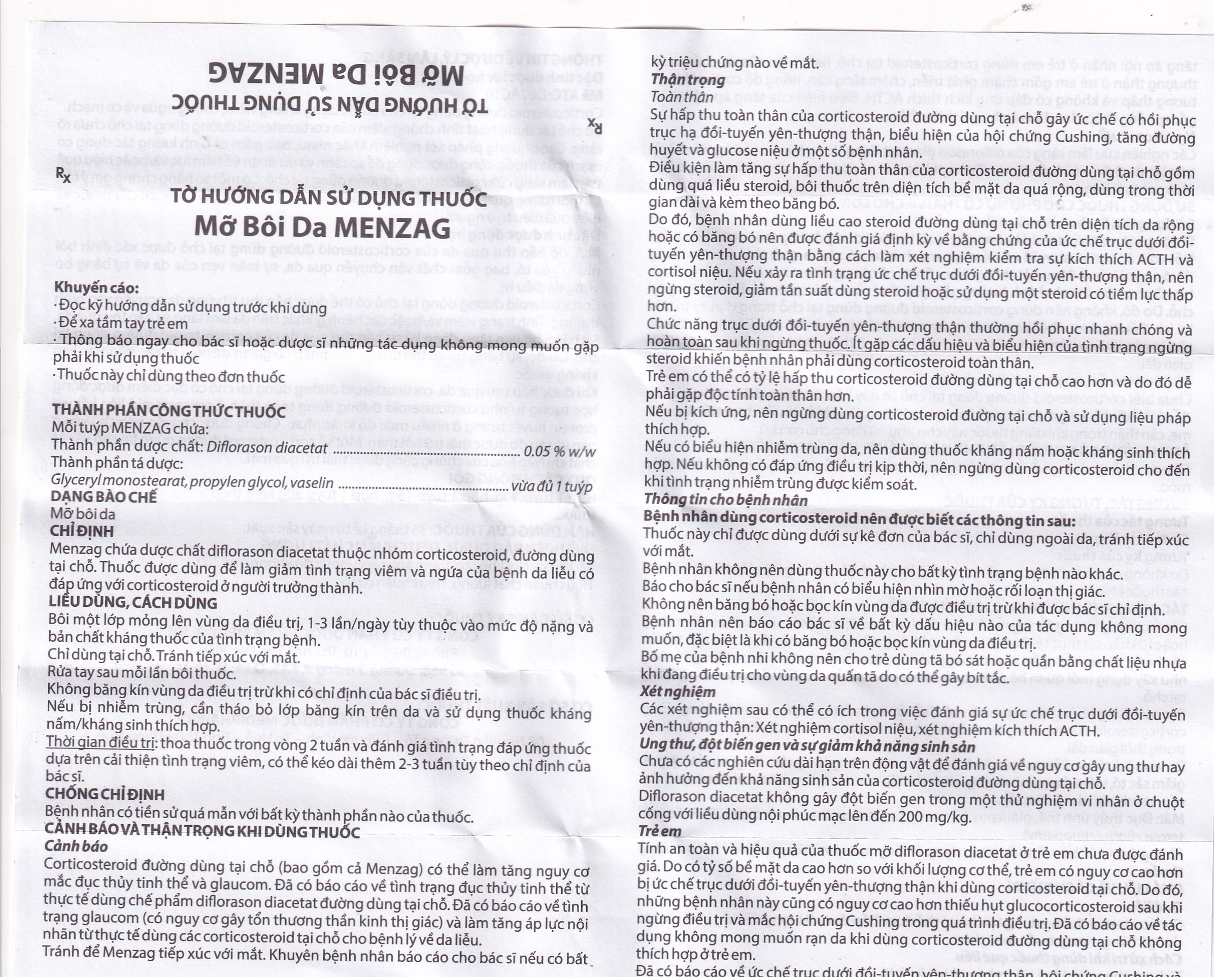 Hình ảnh Thuốc mỡ bôi da Menzag 0.05% Medbolide giảm tình trạng viêm và ngứa của bệnh da liễu