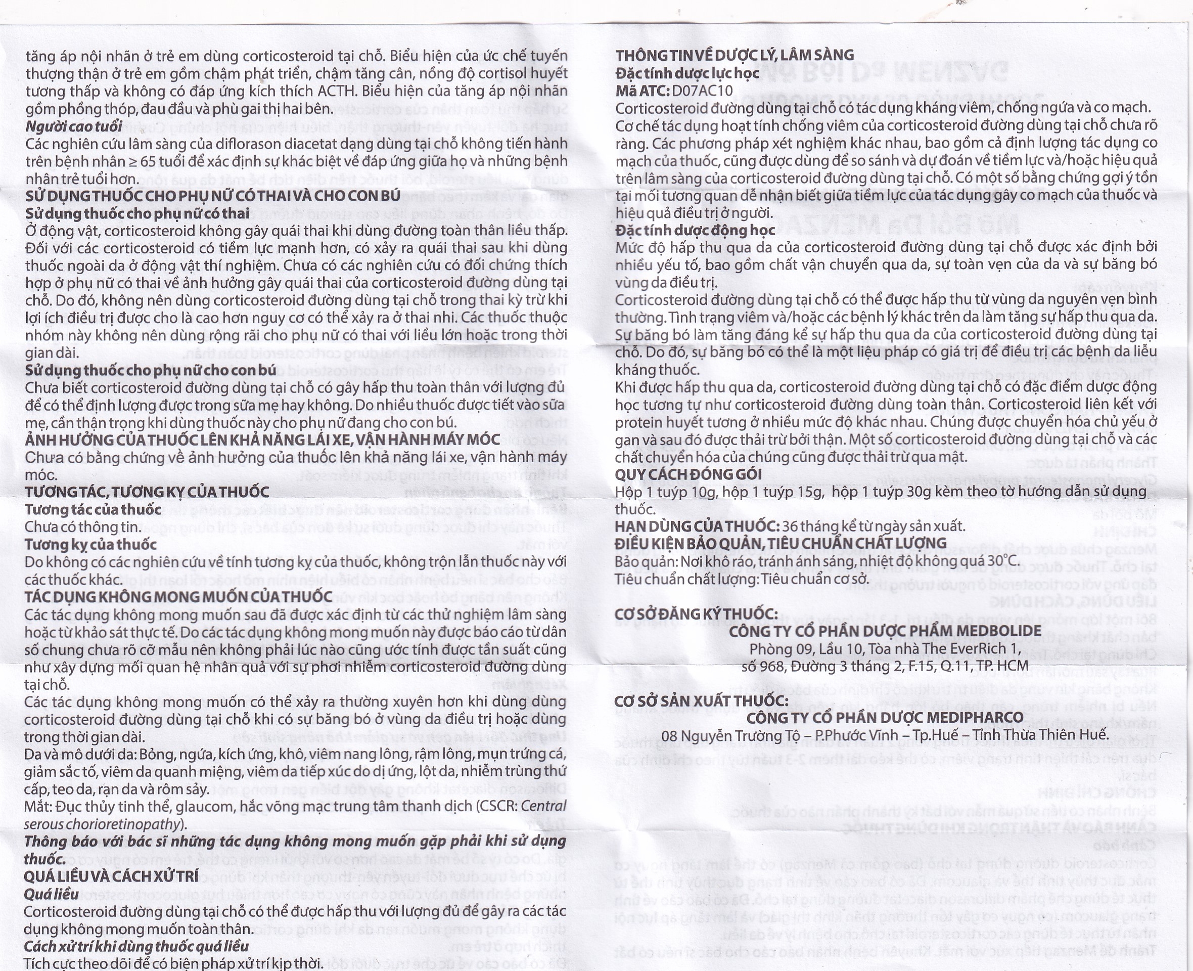 Hình ảnh Thuốc mỡ bôi da Menzag 0.05% Medbolide giảm tình trạng viêm và ngứa của bệnh da liễu