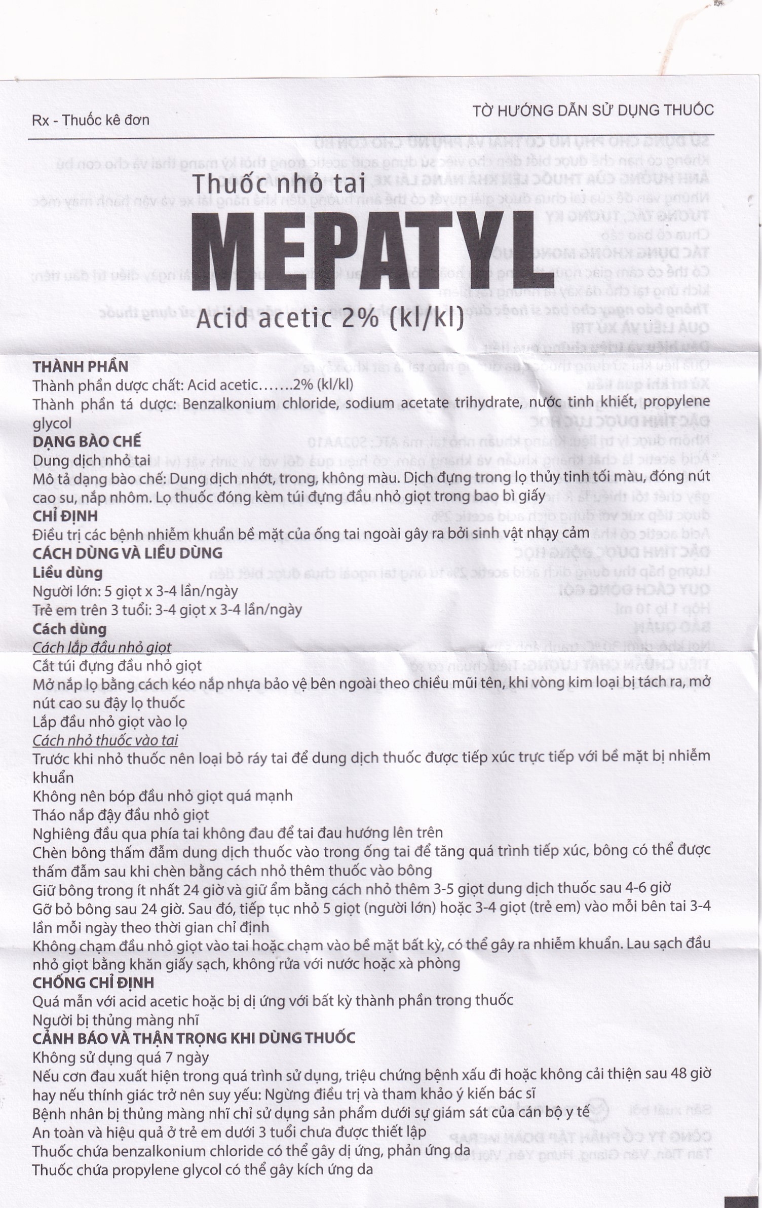 Hình ảnh Thuốc nhỏ tai Mepatyl 10ml Merap điều trị nhiễm khuẩn của ống tai ngoài