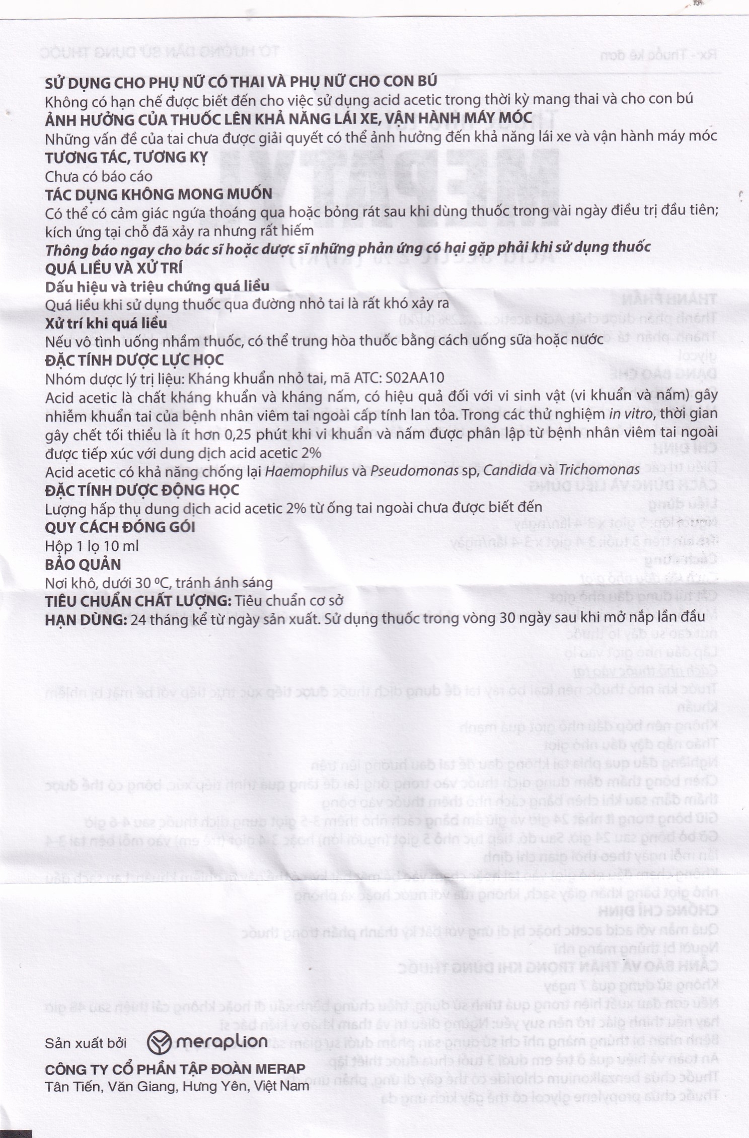 Hình ảnh Thuốc nhỏ tai Mepatyl 10ml Merap điều trị nhiễm khuẩn của ống tai ngoài