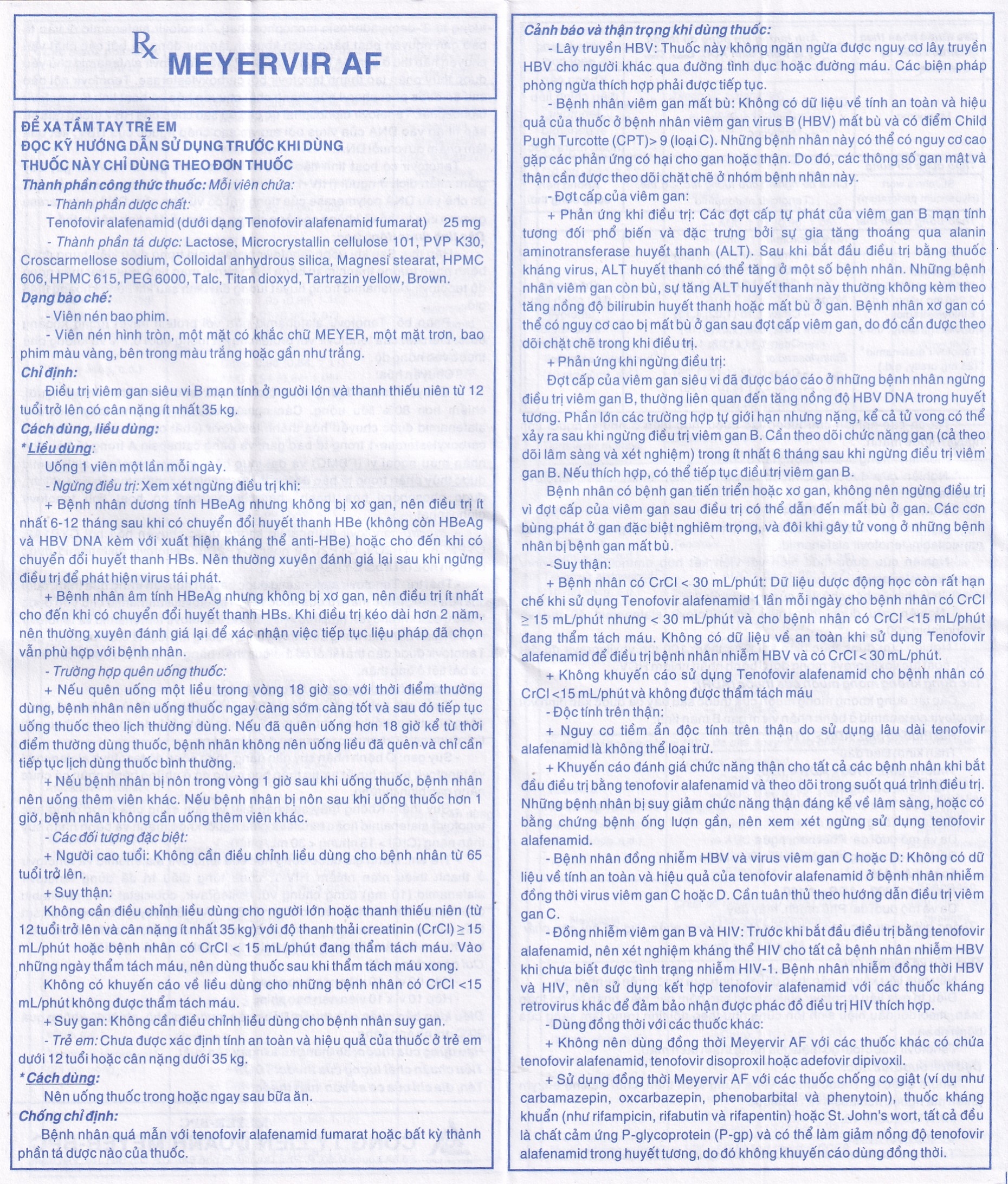 Hình ảnh Thuốc Meyervir AF 25mg Meyer-BPC điều trị viêm gan siêu vi B mạn tính (3 vỉ x 10 viên)