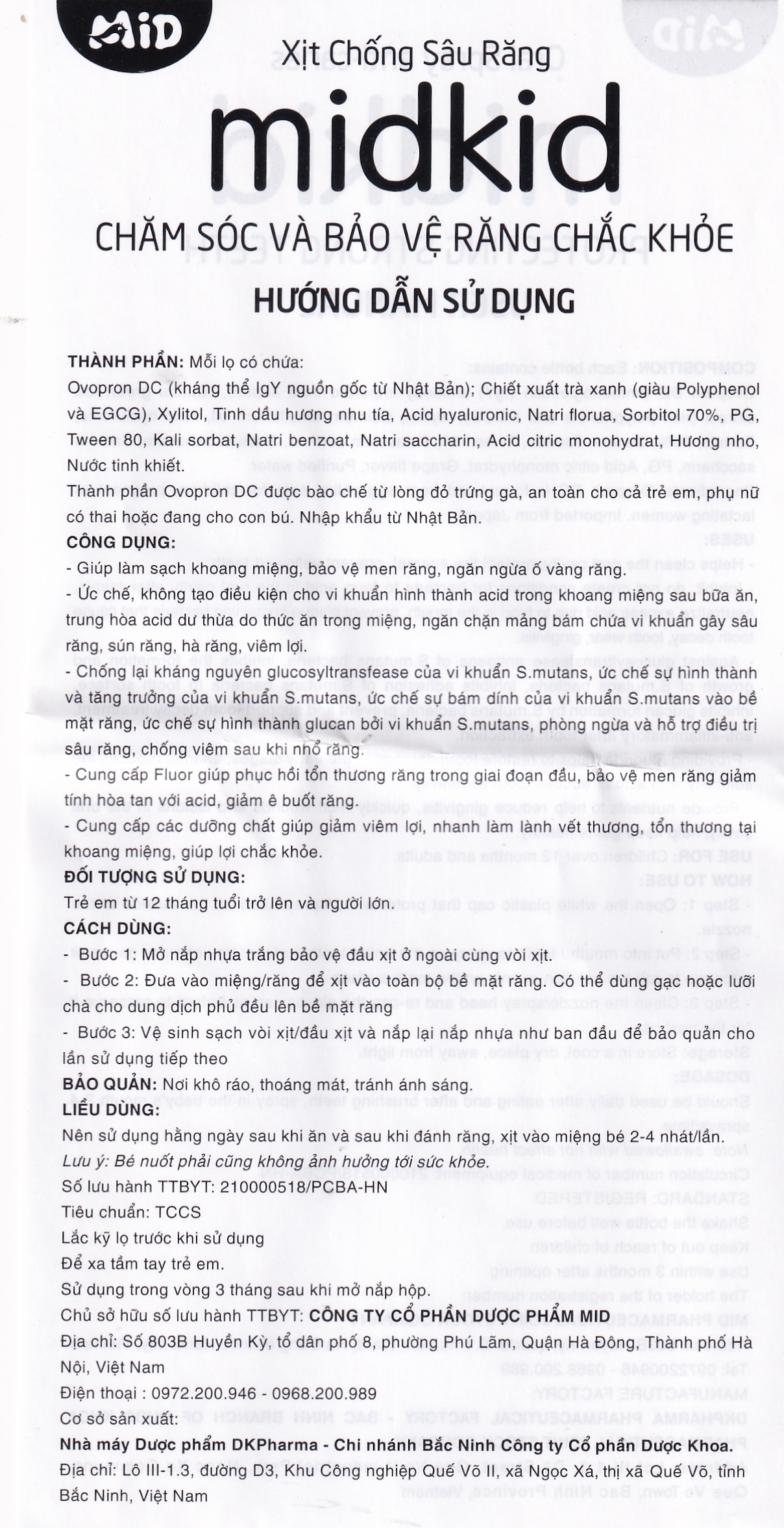 Hình ảnh Xịt chống sâu răng Midkid 30ml DK Pharma hương nho chăm sóc và bảo vệ răng chắc khỏe