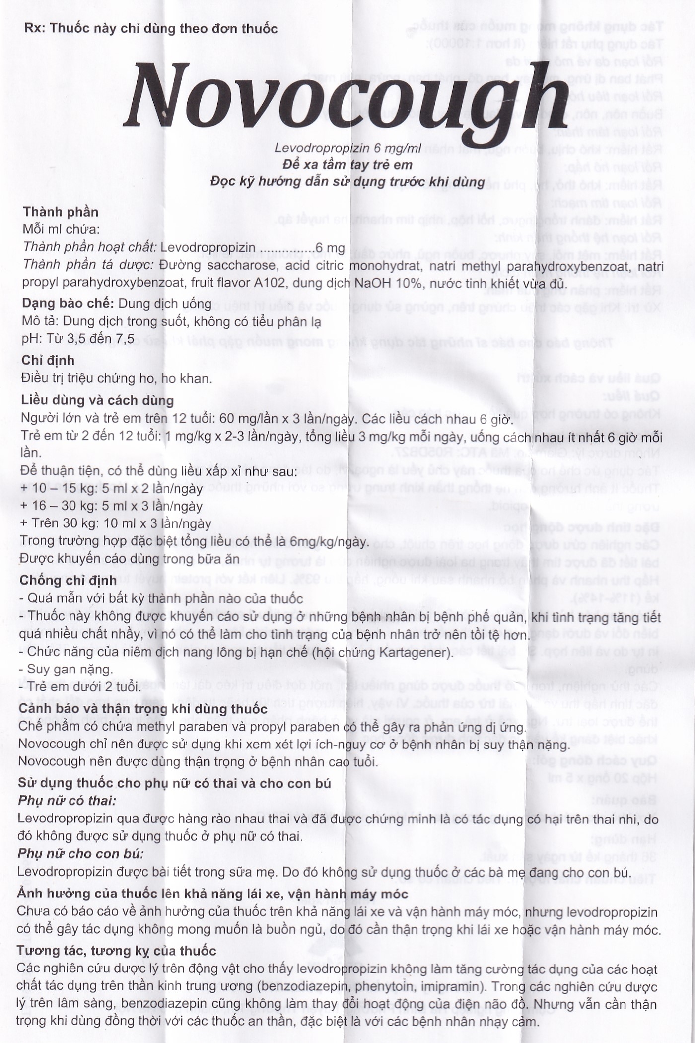 Hình ảnh Dung dịch uống Novocough 6mg/ml CPC1HN điều trị triệu chứng ho (20 ống x 5ml)