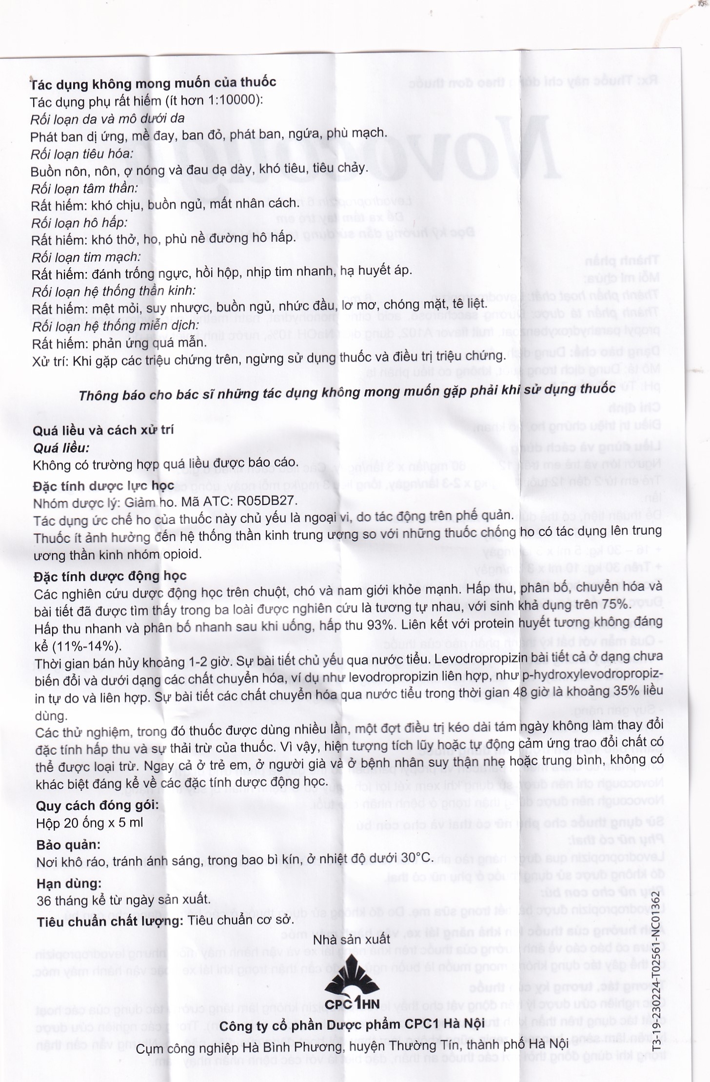 Hình ảnh Dung dịch uống Novocough 6mg/ml CPC1HN điều trị triệu chứng ho (20 ống x 5ml)