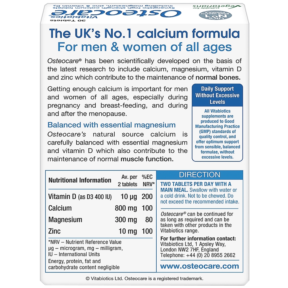 Hình ảnh Viên nén Osteocare Vitabiotics bổ sung canxi, khoáng chất cho xương chắc khoẻ (2 vỉ x 15 viên)
