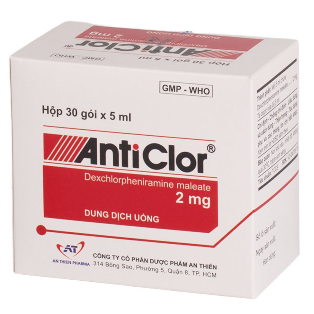 Hình ảnh Dung dịch uống AntiClor 2mg An Thiên điều trị viêm mũi, viêm kết mạc, mề đay (30 gói x 5ml)