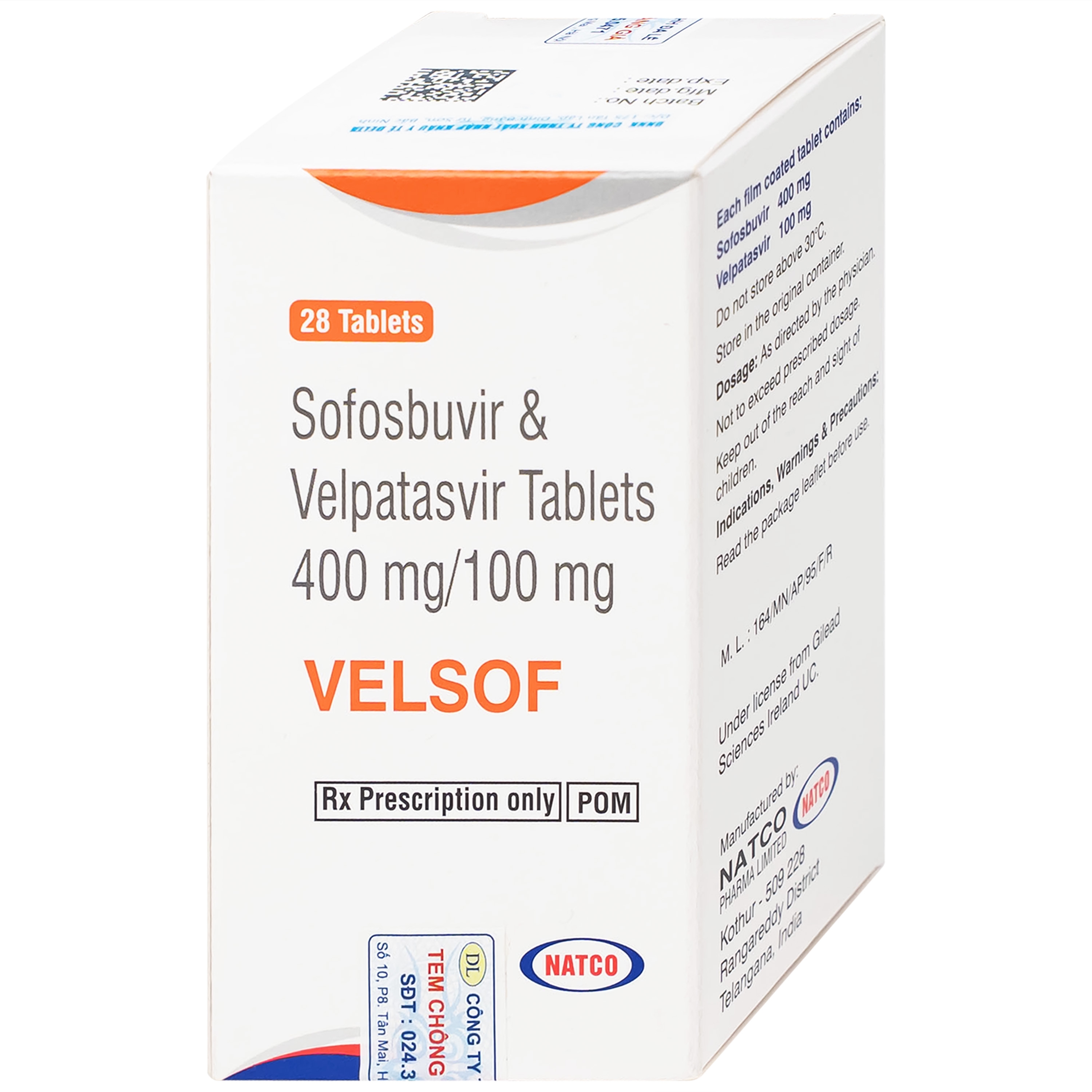 Hình ảnh Thuốc Velsof 400mg/100mg Natco điều trị viêm gan virus C mạn tính ở người lớn (28 viên)