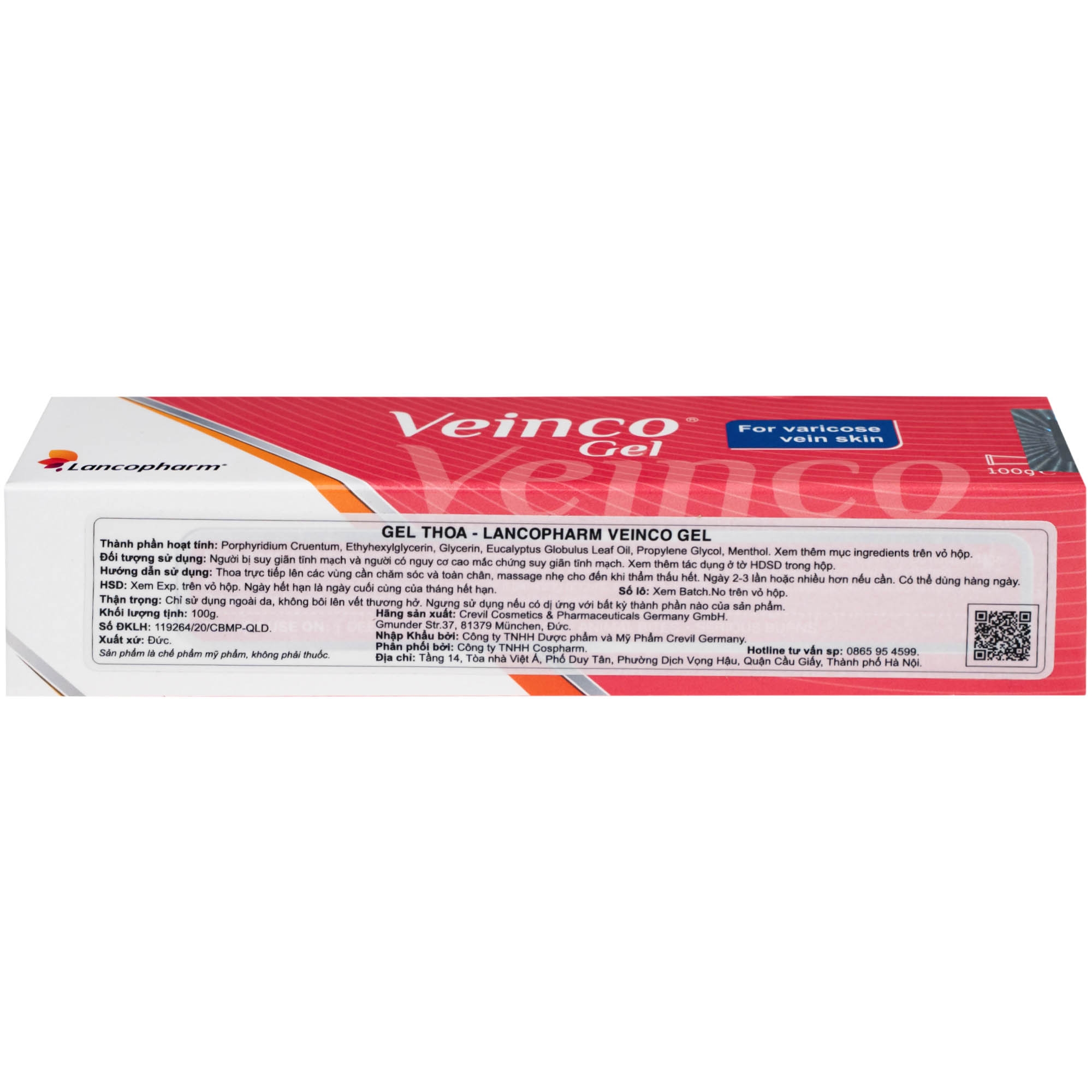 Hình ảnh Gel bôi ngừa giãn tĩnh mạch Veinco Lancopharm hộp 100g