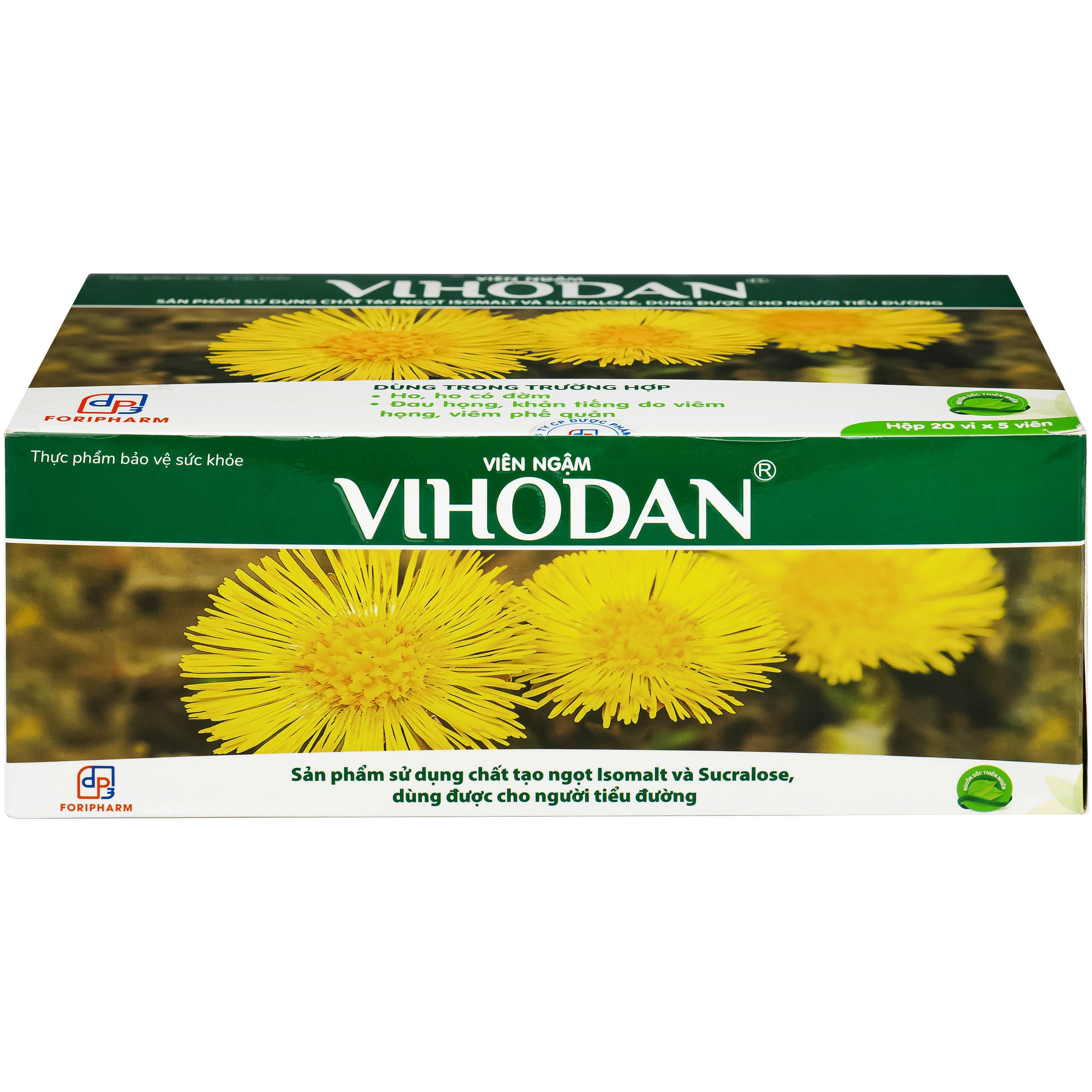 Hình ảnh Viên ngậm Vihodan TW3 giúp nhuận phế, hỗ trợ giảm ho, giúp giảm đờm, giảm đau họng (20 vỉ x 5 viên)