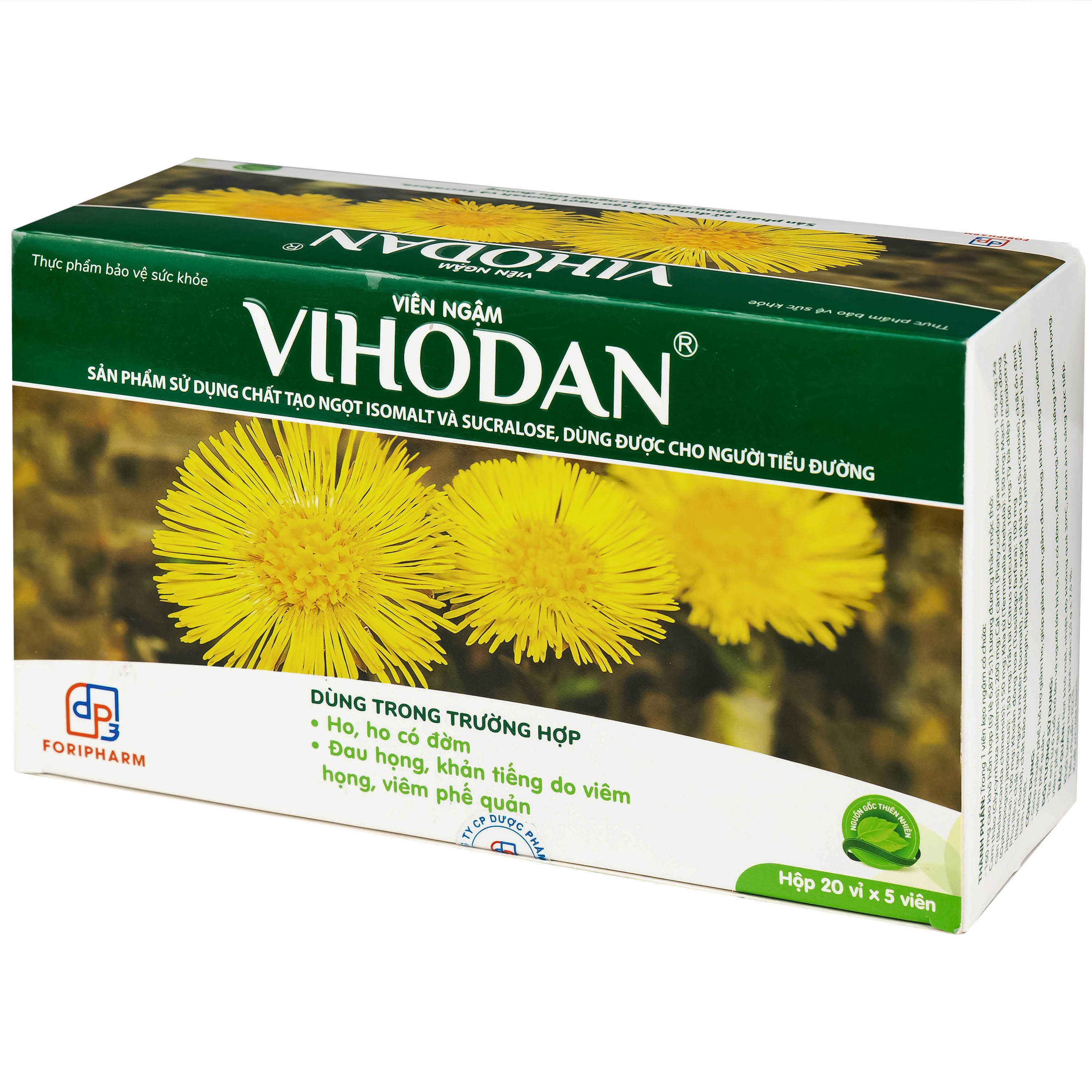 Hình ảnh Viên ngậm Vihodan TW3 giúp nhuận phế, hỗ trợ giảm ho, giúp giảm đờm, giảm đau họng (20 vỉ x 5 viên)